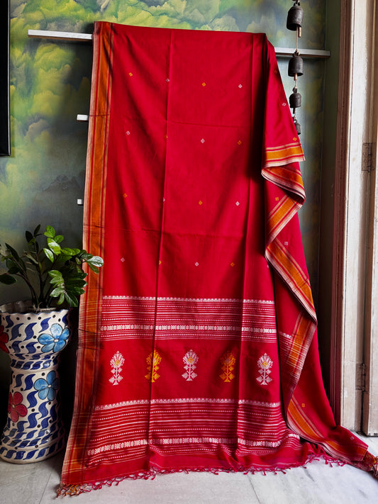 Handwoven Red Colour Phulia Cotton Saree