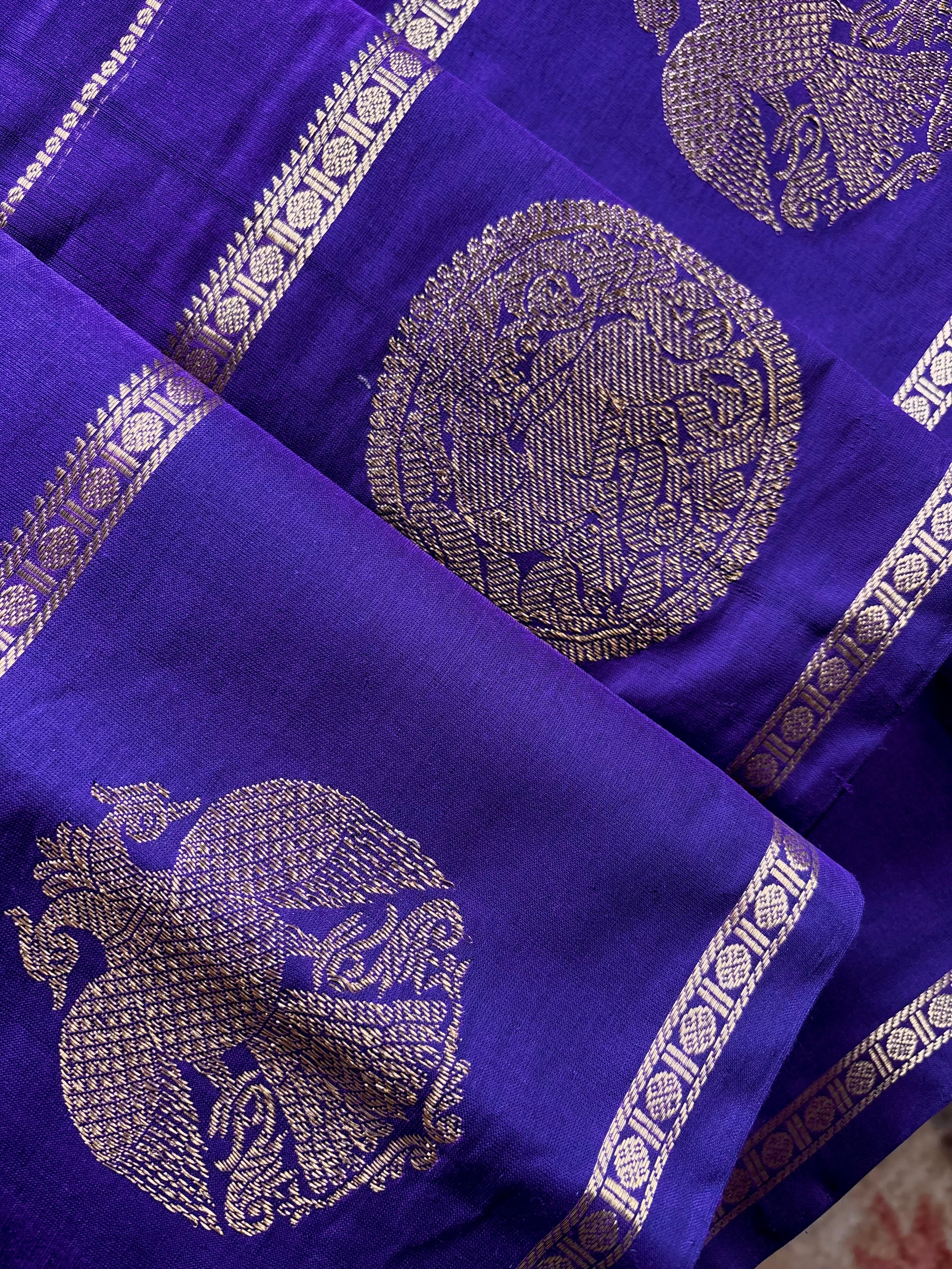 Handwoven Purple Colour Kanchipuram Veldhari Cotton Saree