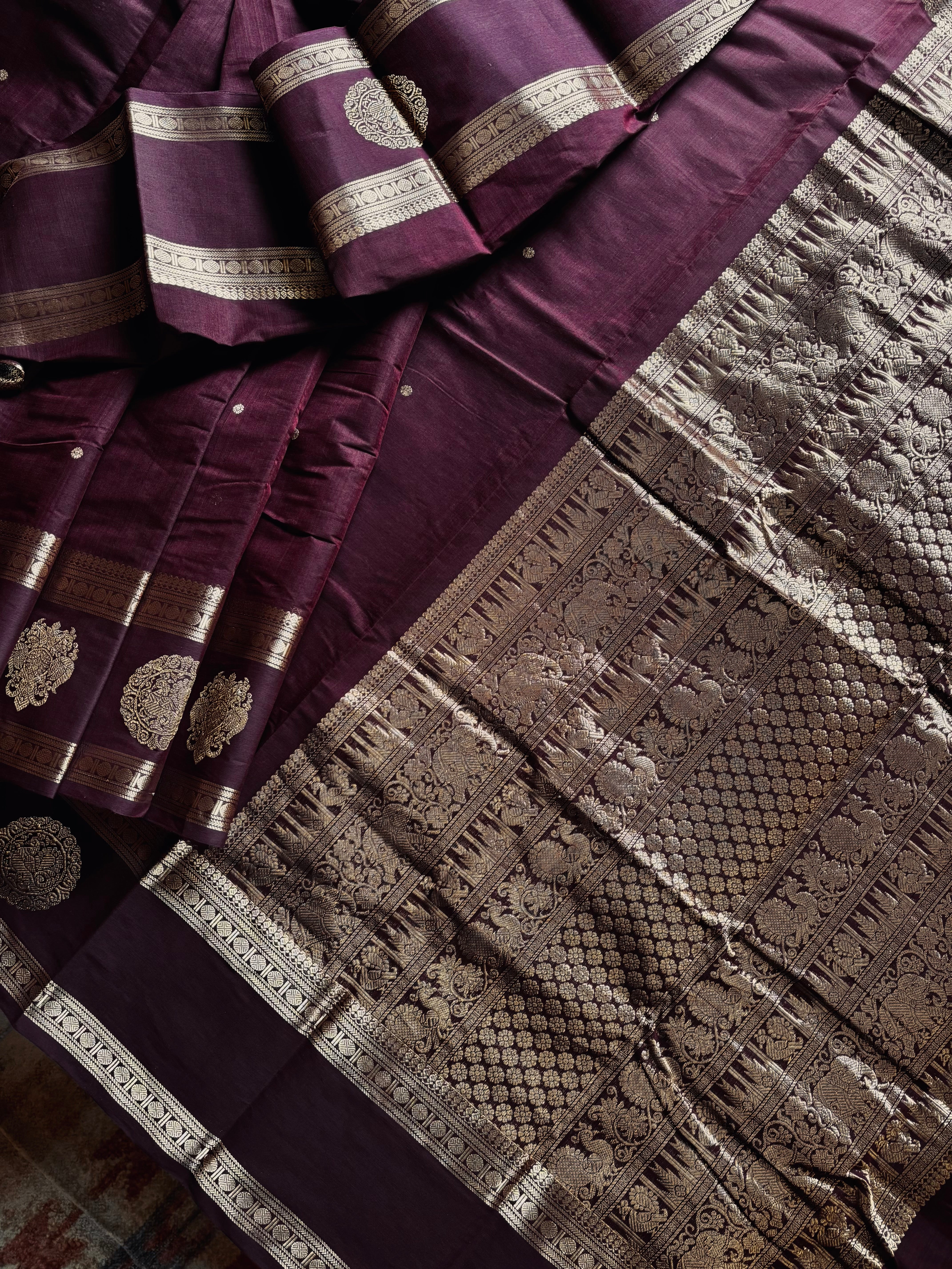 Handwoven Burgundy Colour Kanchipuram Cotton Saree