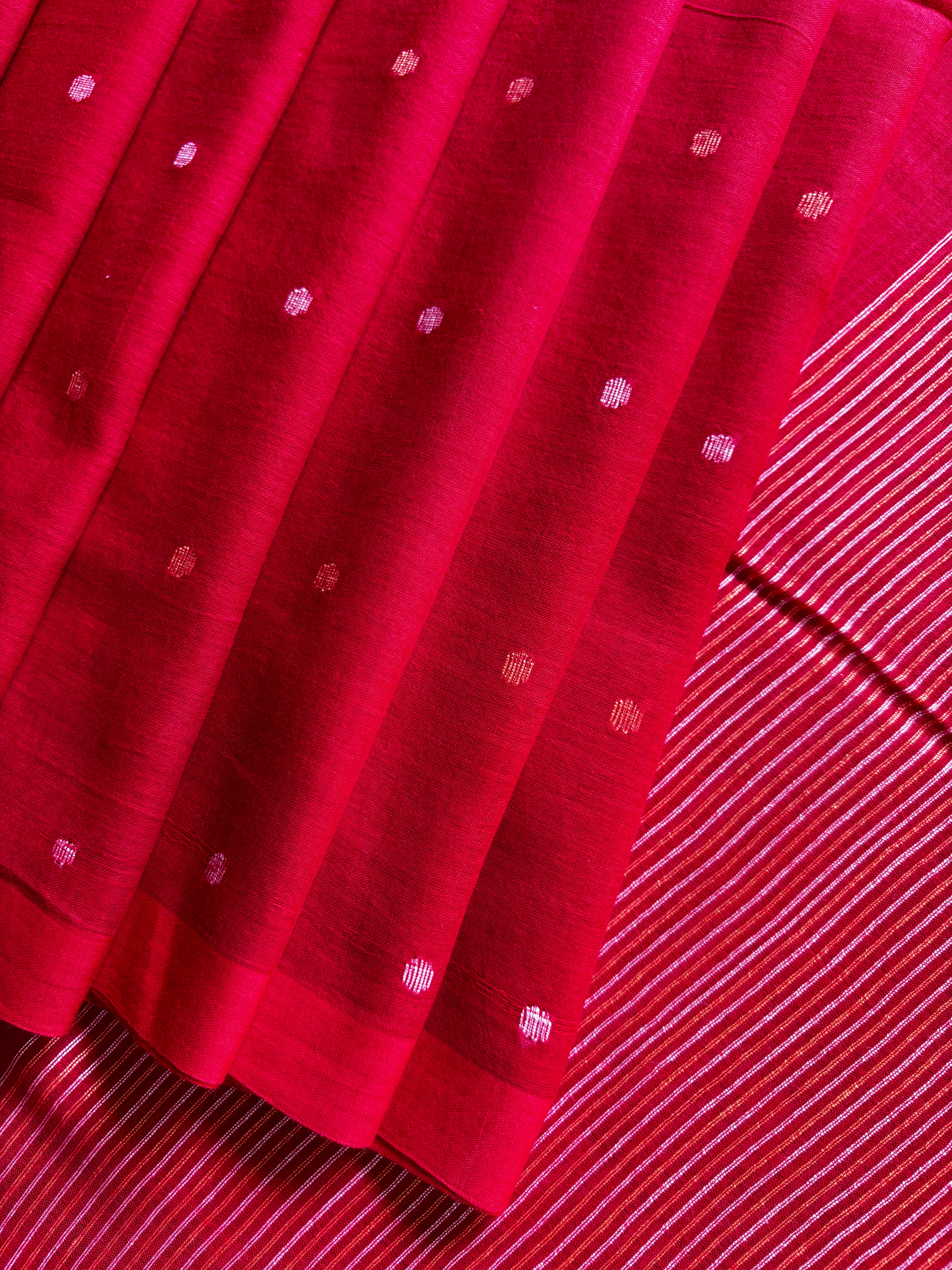 Handwoven Red Colour Cotton Jamdani Saree