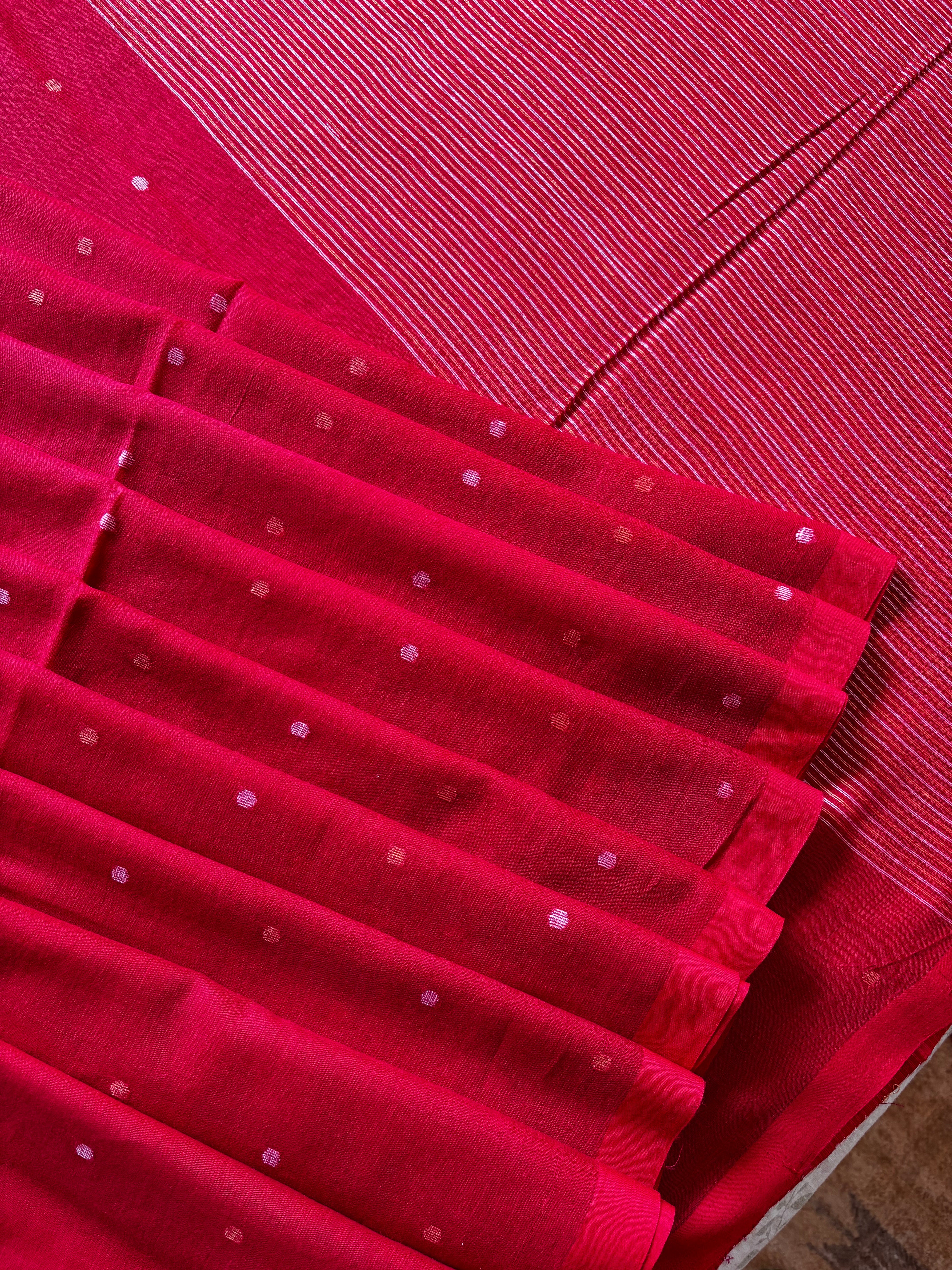 Handwoven Red Colour Cotton Jamdani Saree