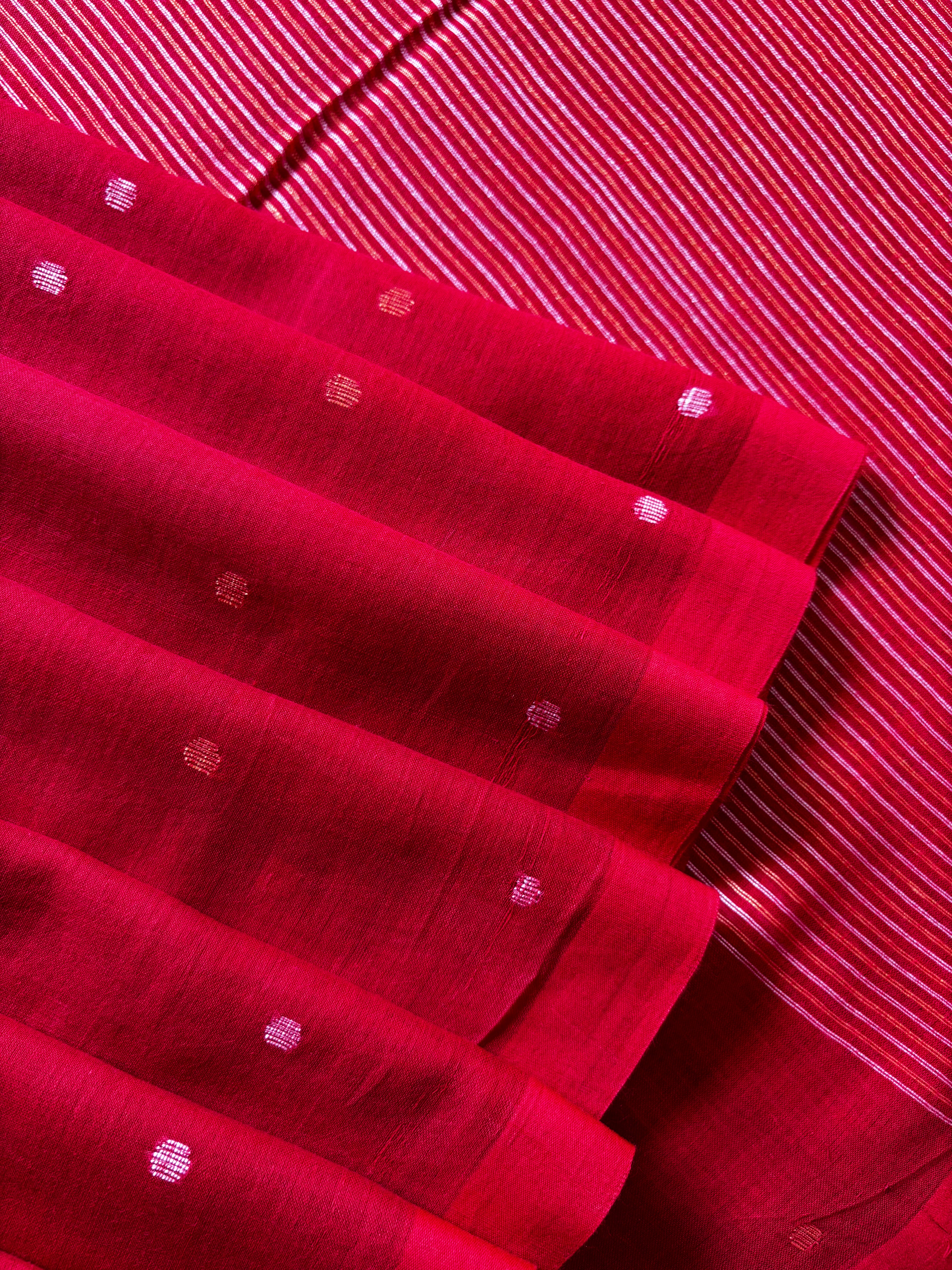 Handwoven Red Colour Cotton Jamdani Saree