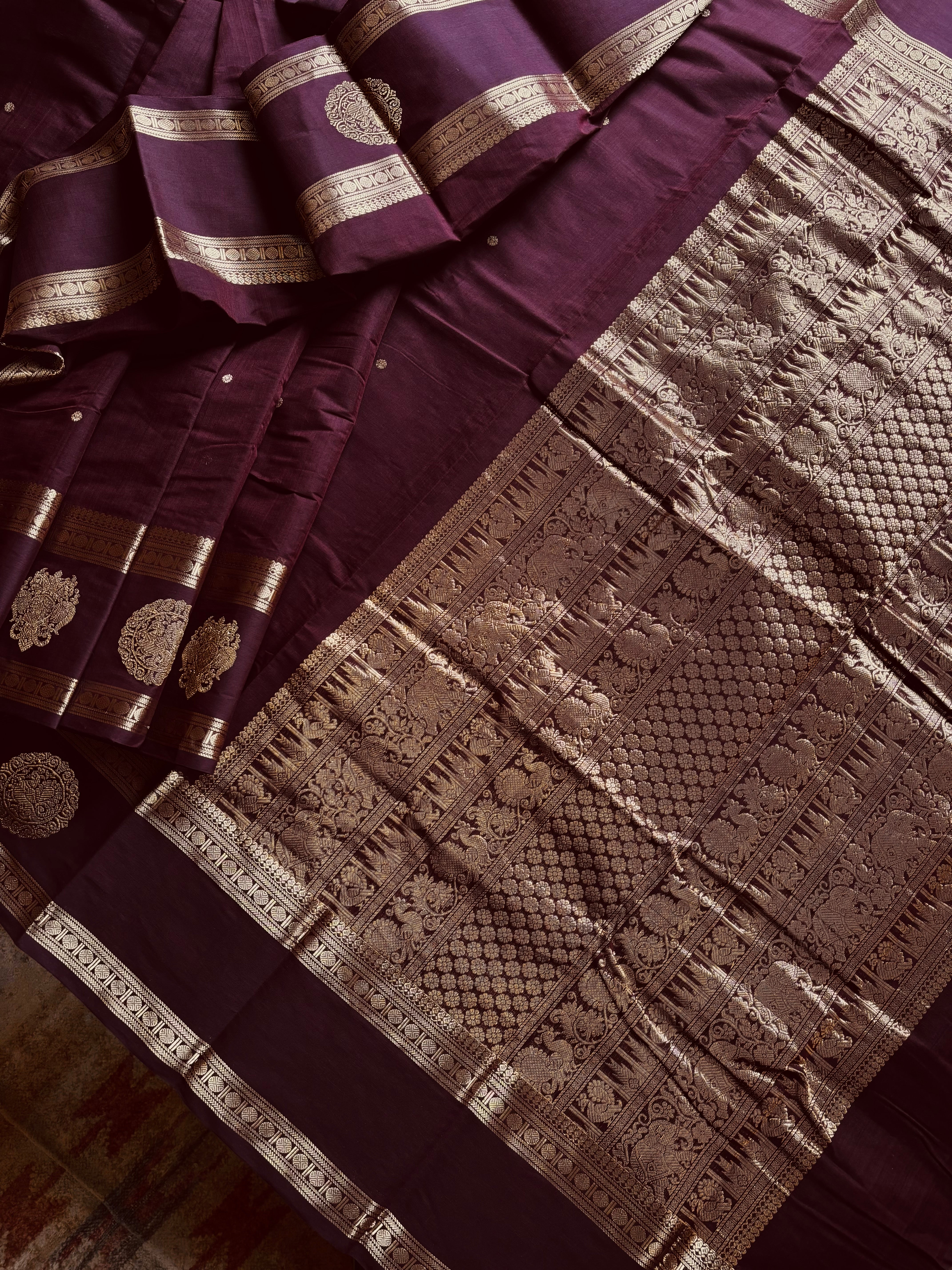 Handwoven Burgundy Colour Kanchipuram Cotton Saree