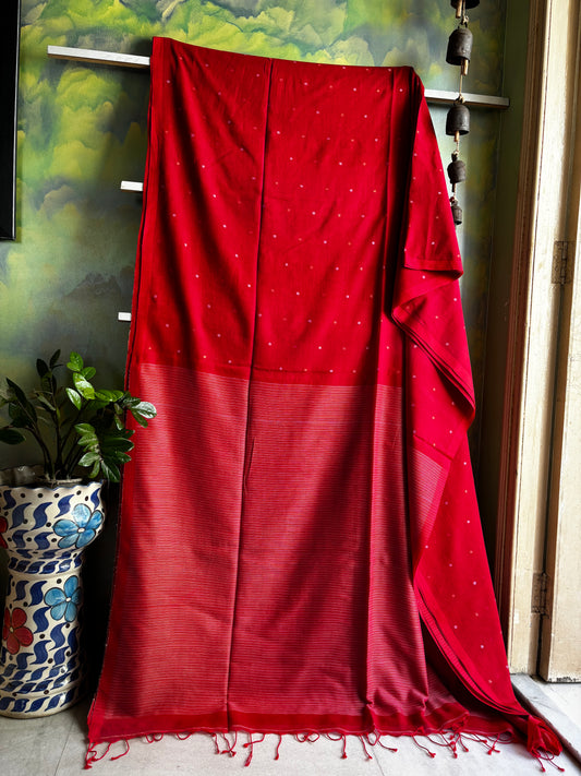 Handwoven Red Colour Cotton Jamdani Saree