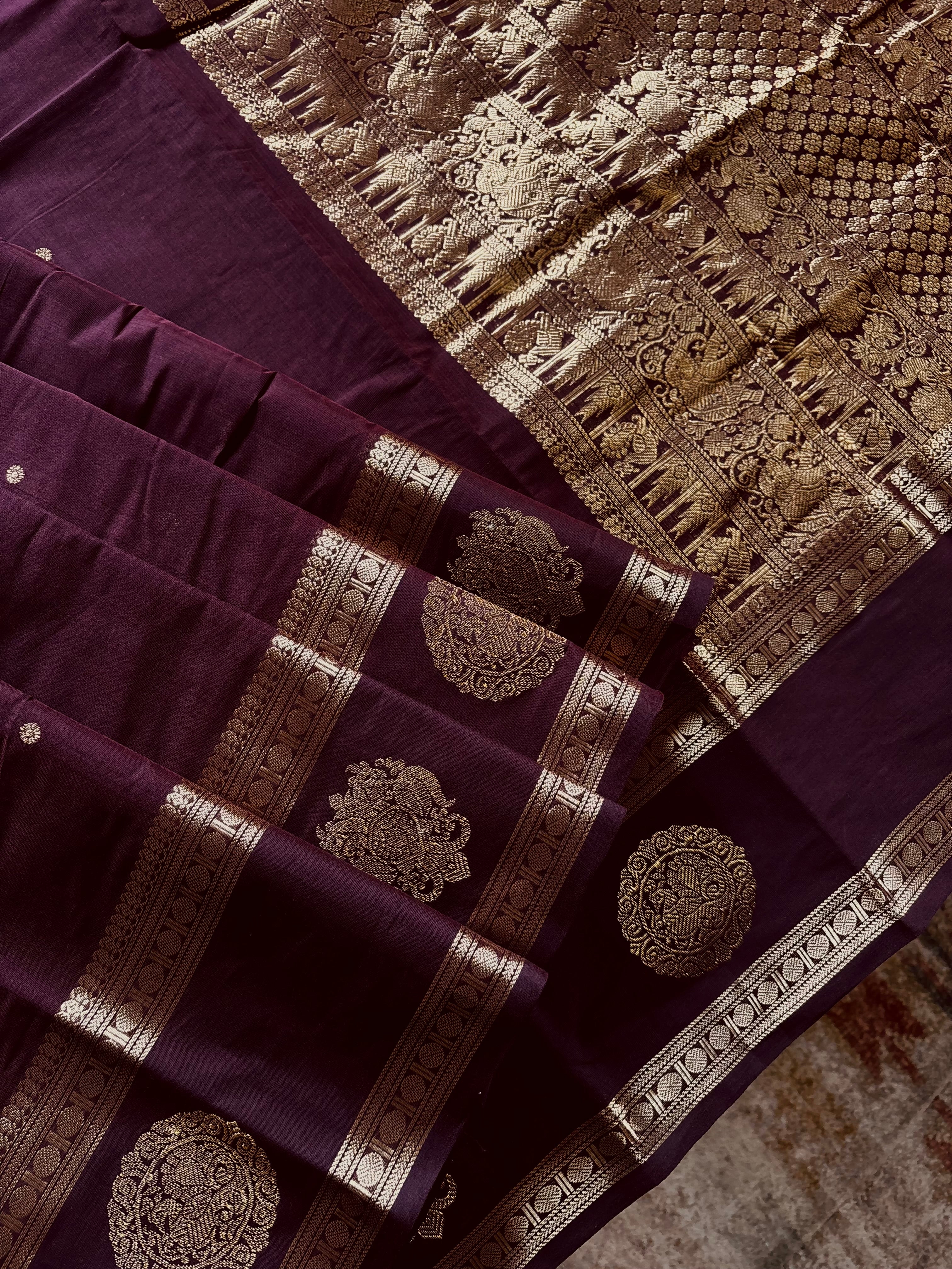 Handwoven Burgundy Colour Kanchipuram Cotton Saree