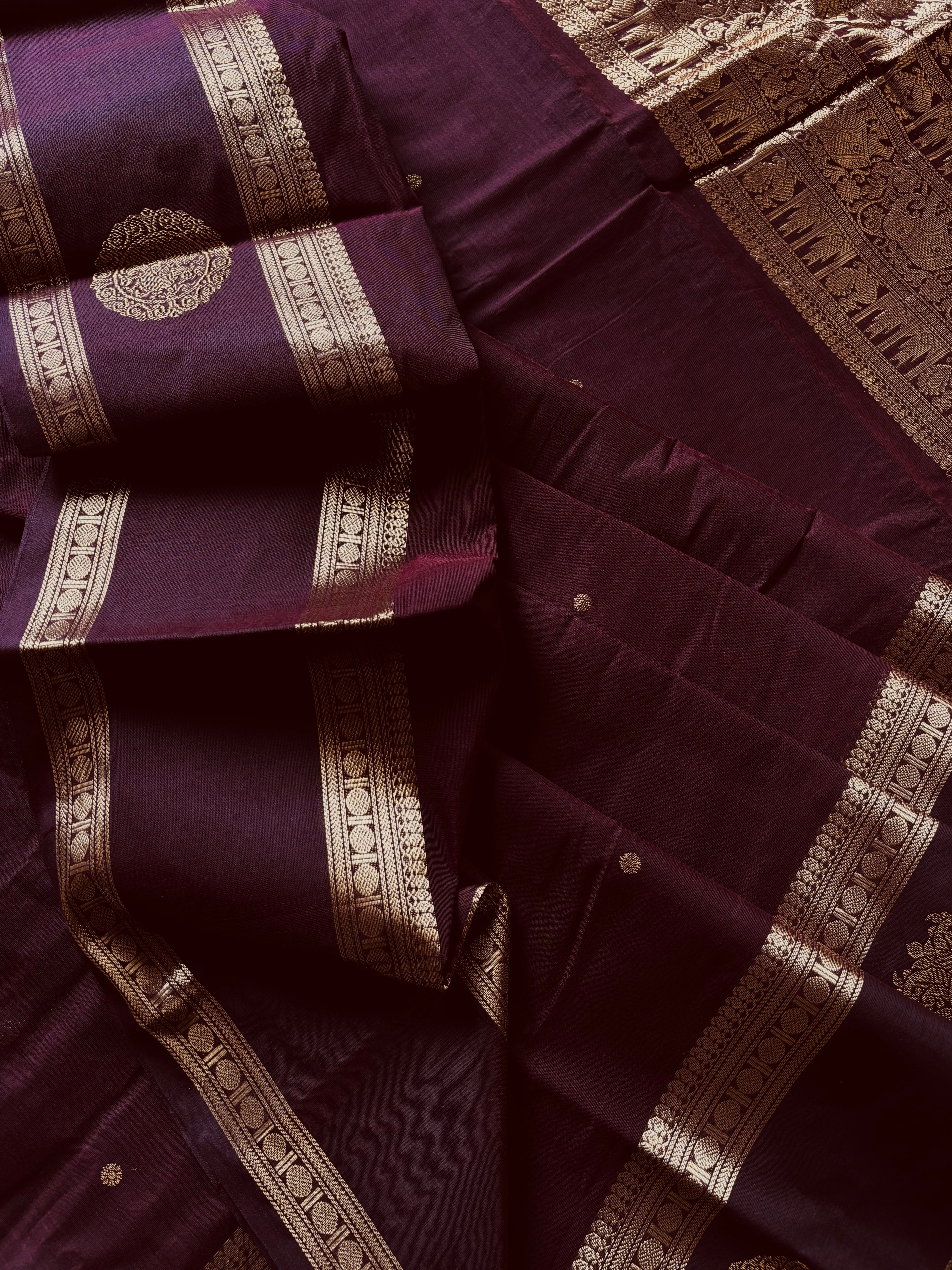 Handwoven Burgundy Colour Kanchipuram Cotton Saree
