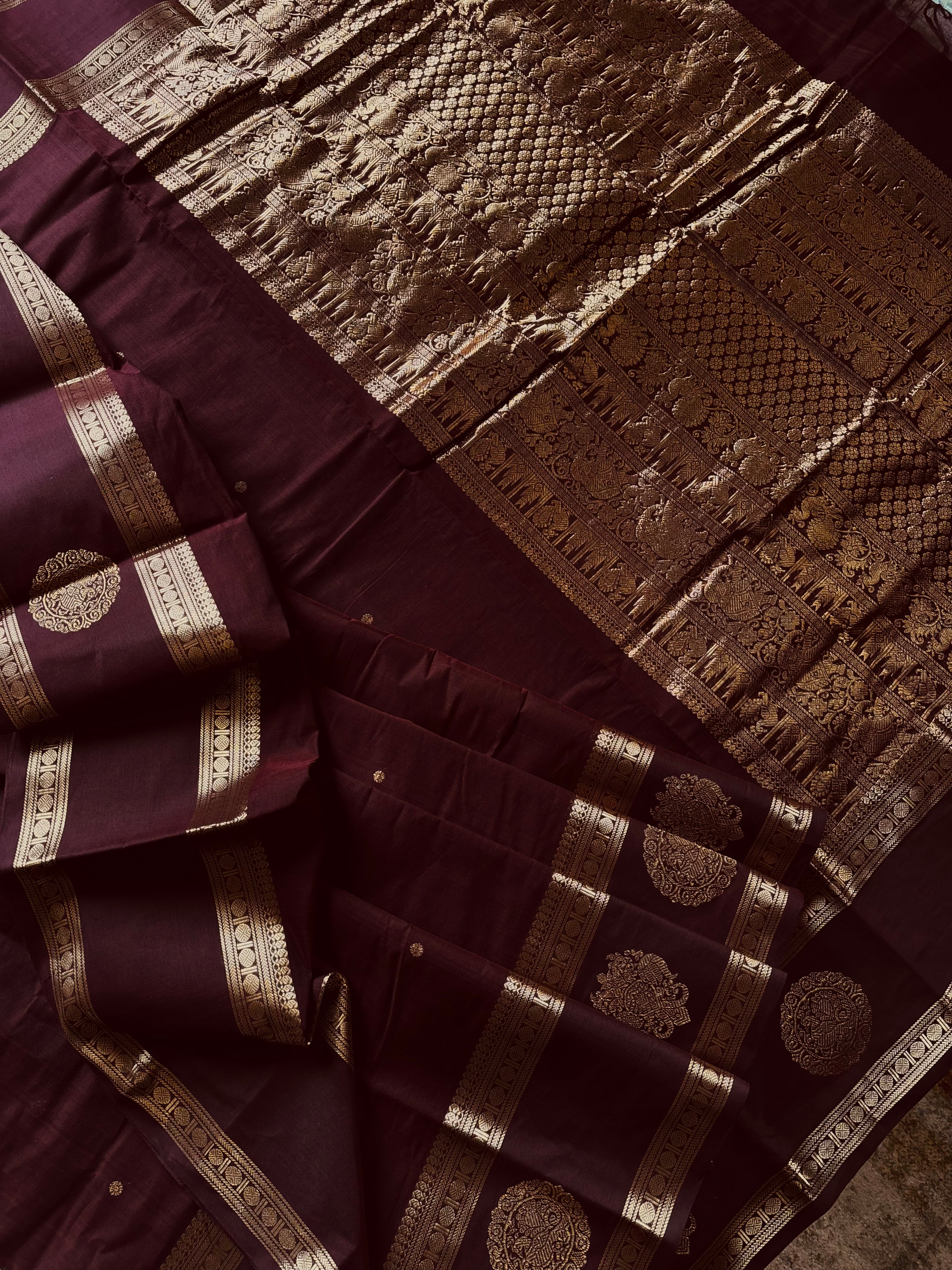 Handwoven Burgundy Colour Kanchipuram Cotton Saree