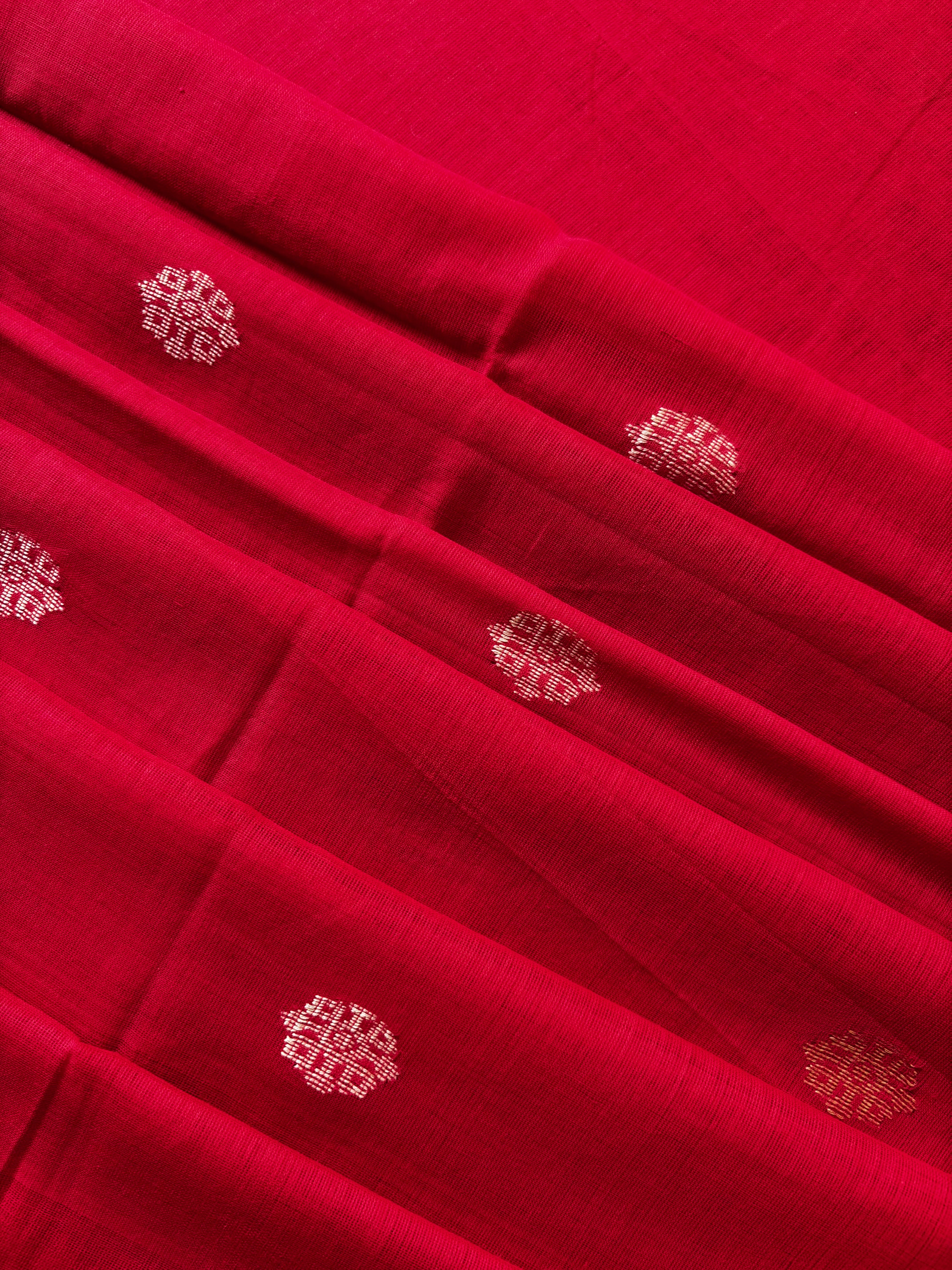 Handwoven Red Colour Cotton Jamdani Saree