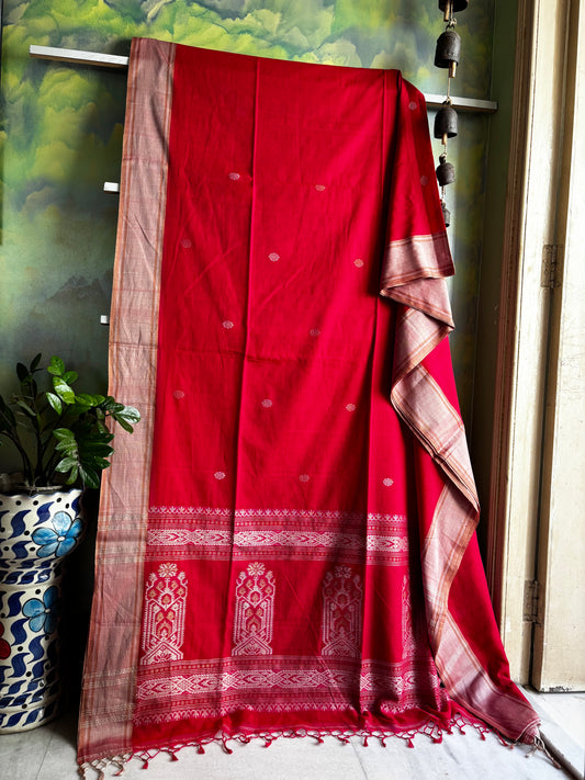 Handwoven Red Colour Cotton Jamdani Saree