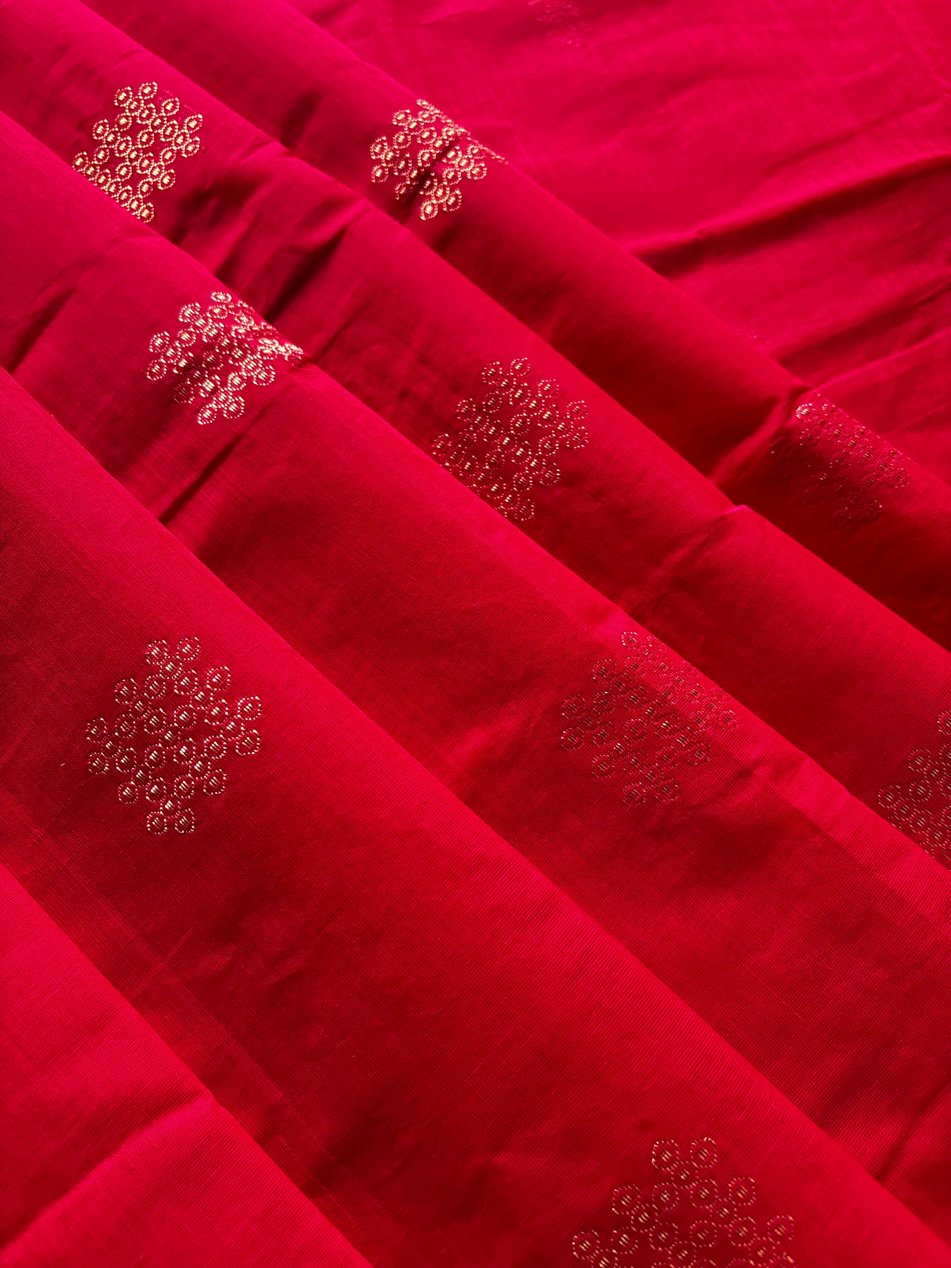 Handwoven Red Colour Kanchipuram Cotton Saree