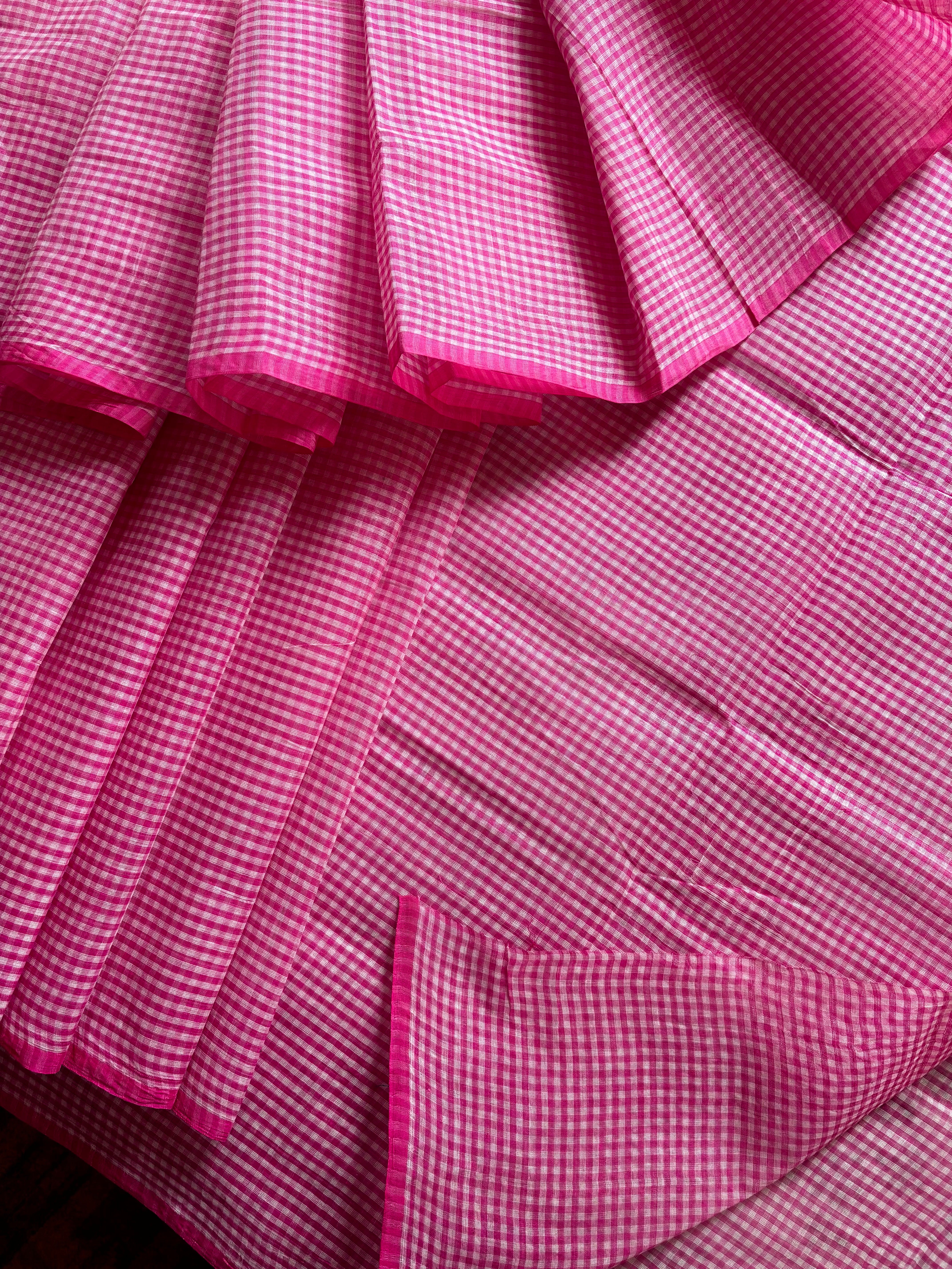 Handwoven Pink Dhonekhali Cotton Saree