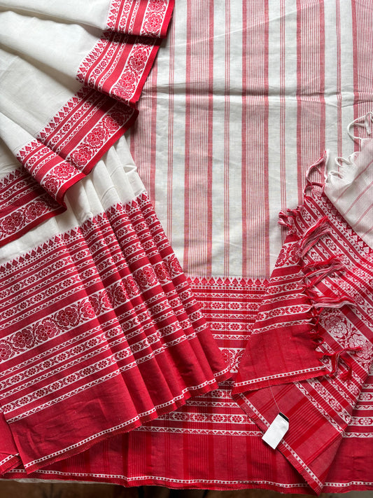 Handwoven White Red Begampuri Cotton