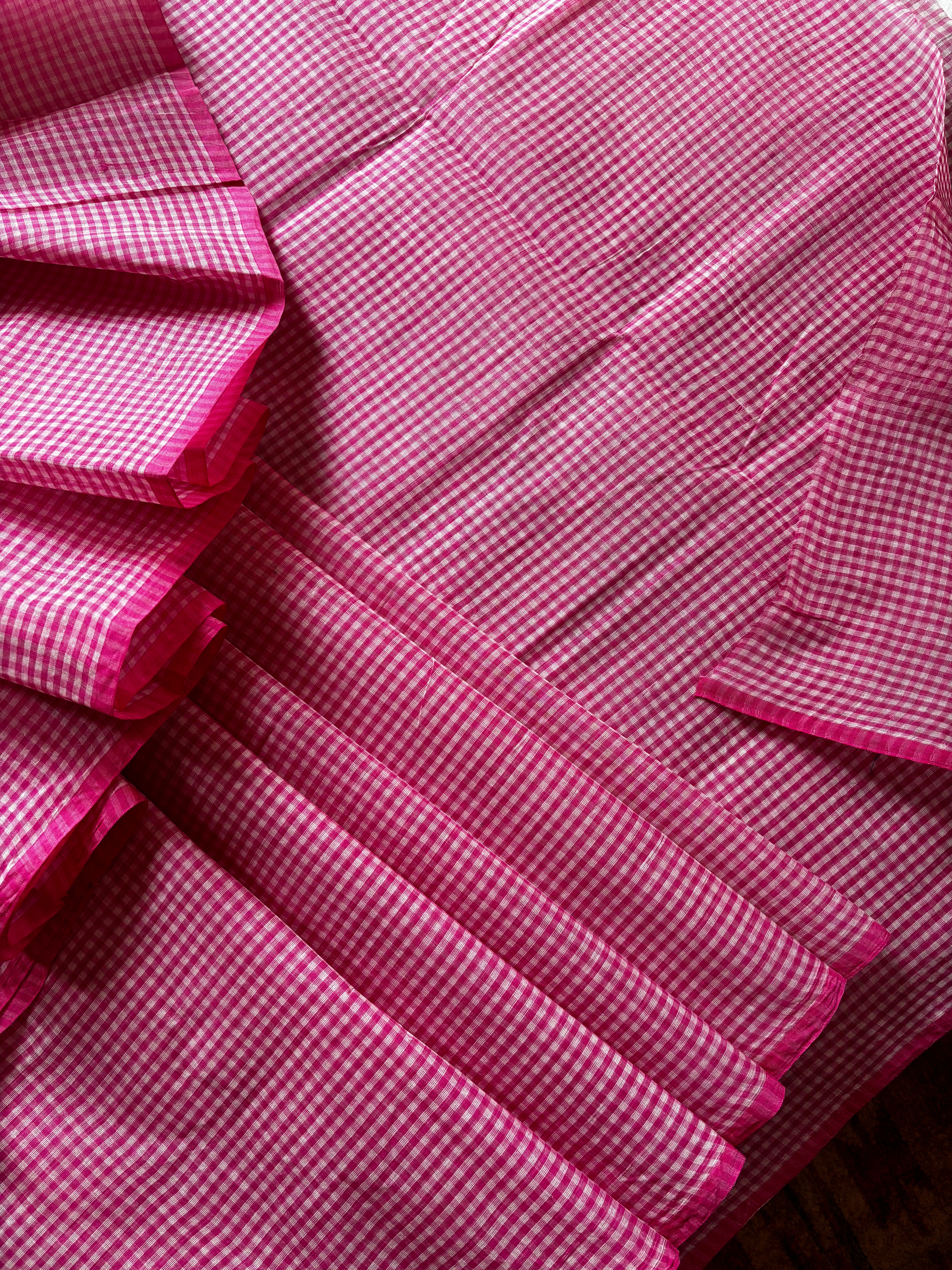 Handwoven Pink Dhonekhali Cotton Saree