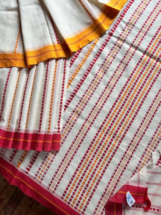Handwoven White Red Yellow Begampuri