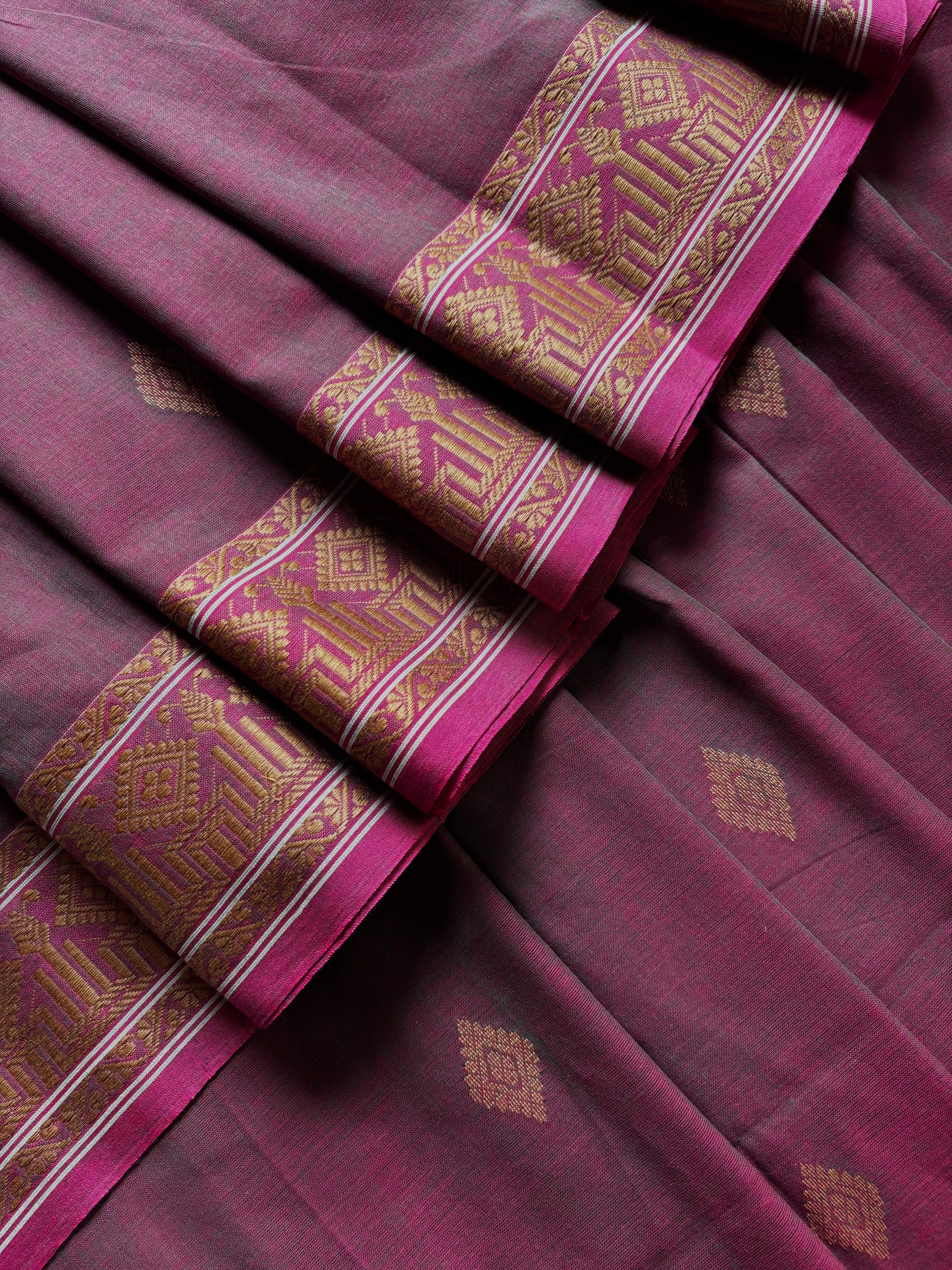 Handwoven Dual Toned Purple Colour Phulia Cotton Saree