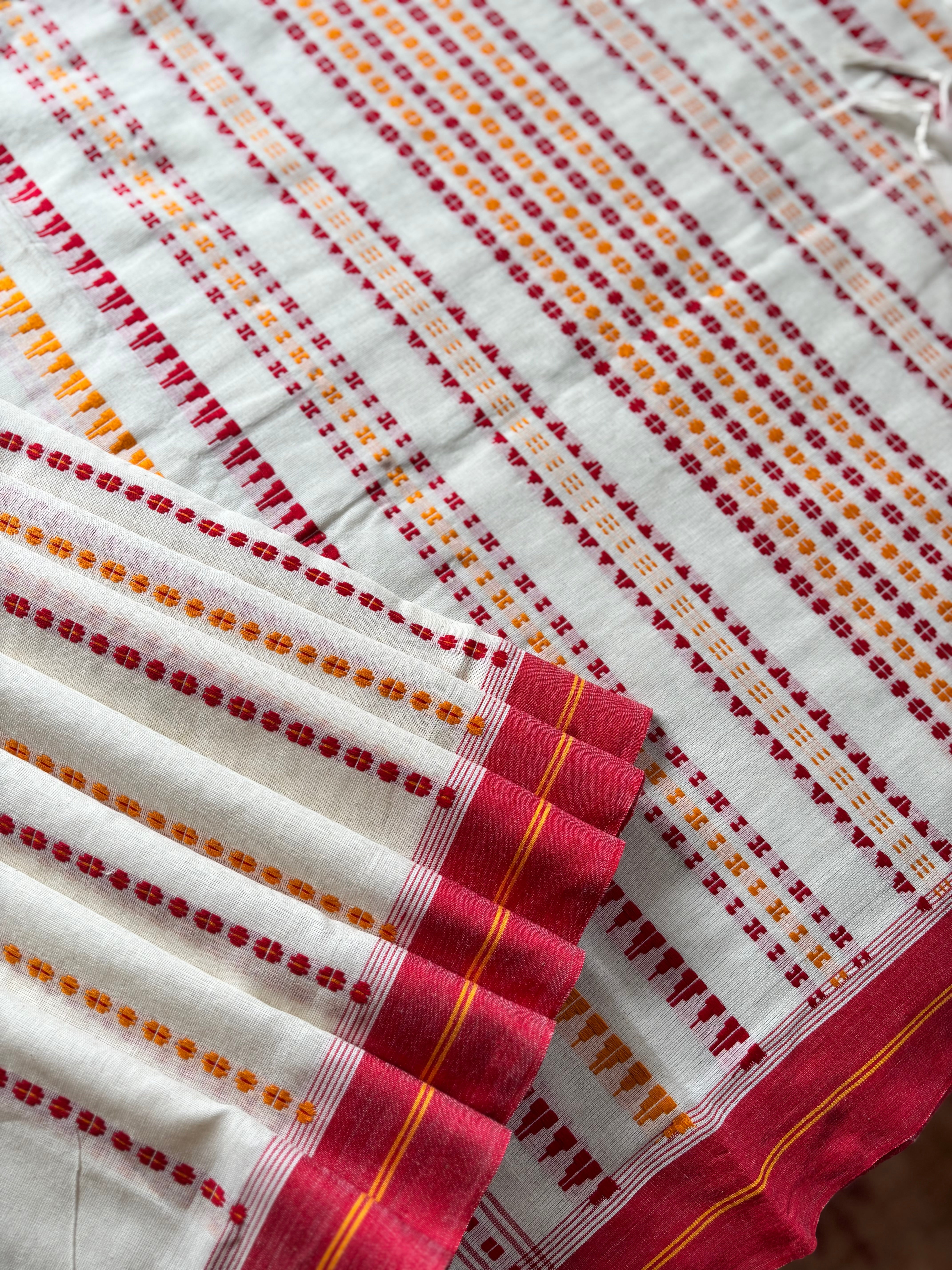 Handwoven White Red Yellow Begampuri