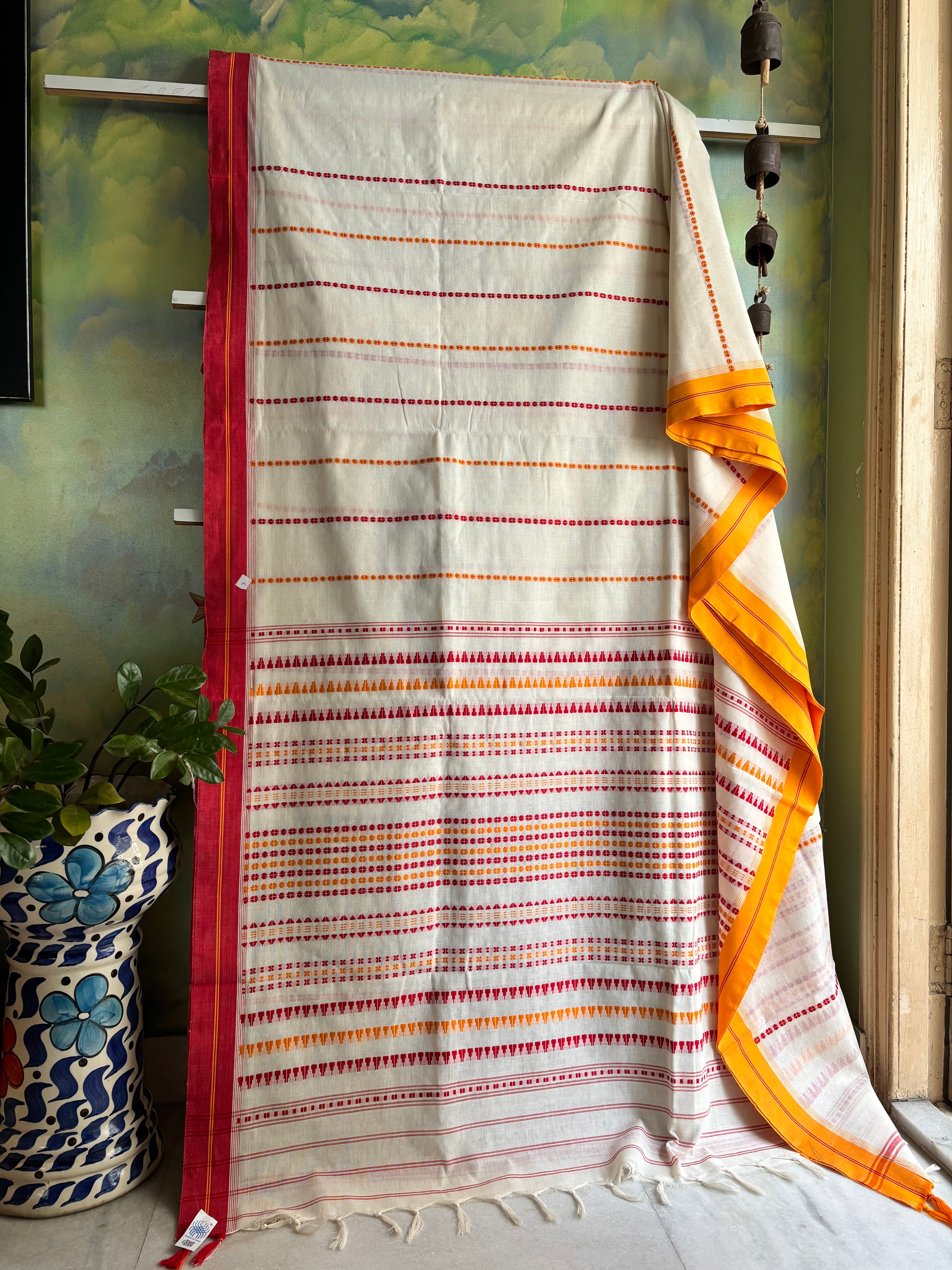 Handwoven White Red Yellow Begampuri