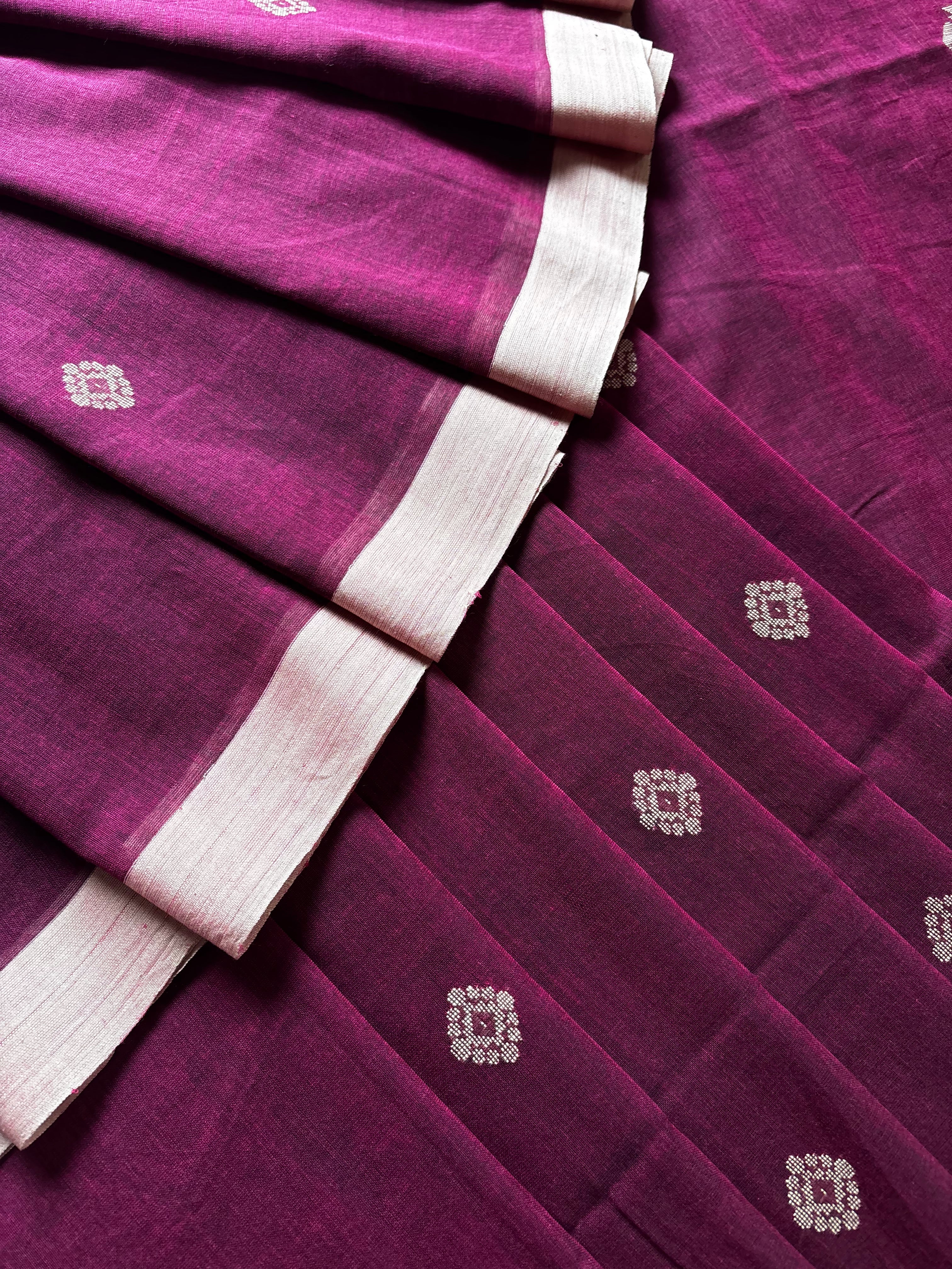 Handwoven Dusty Purple Colour Cotton Jamdani Saree