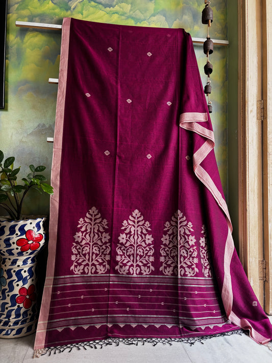 Handwoven Dusty Purple Colour Cotton Jamdani Saree
