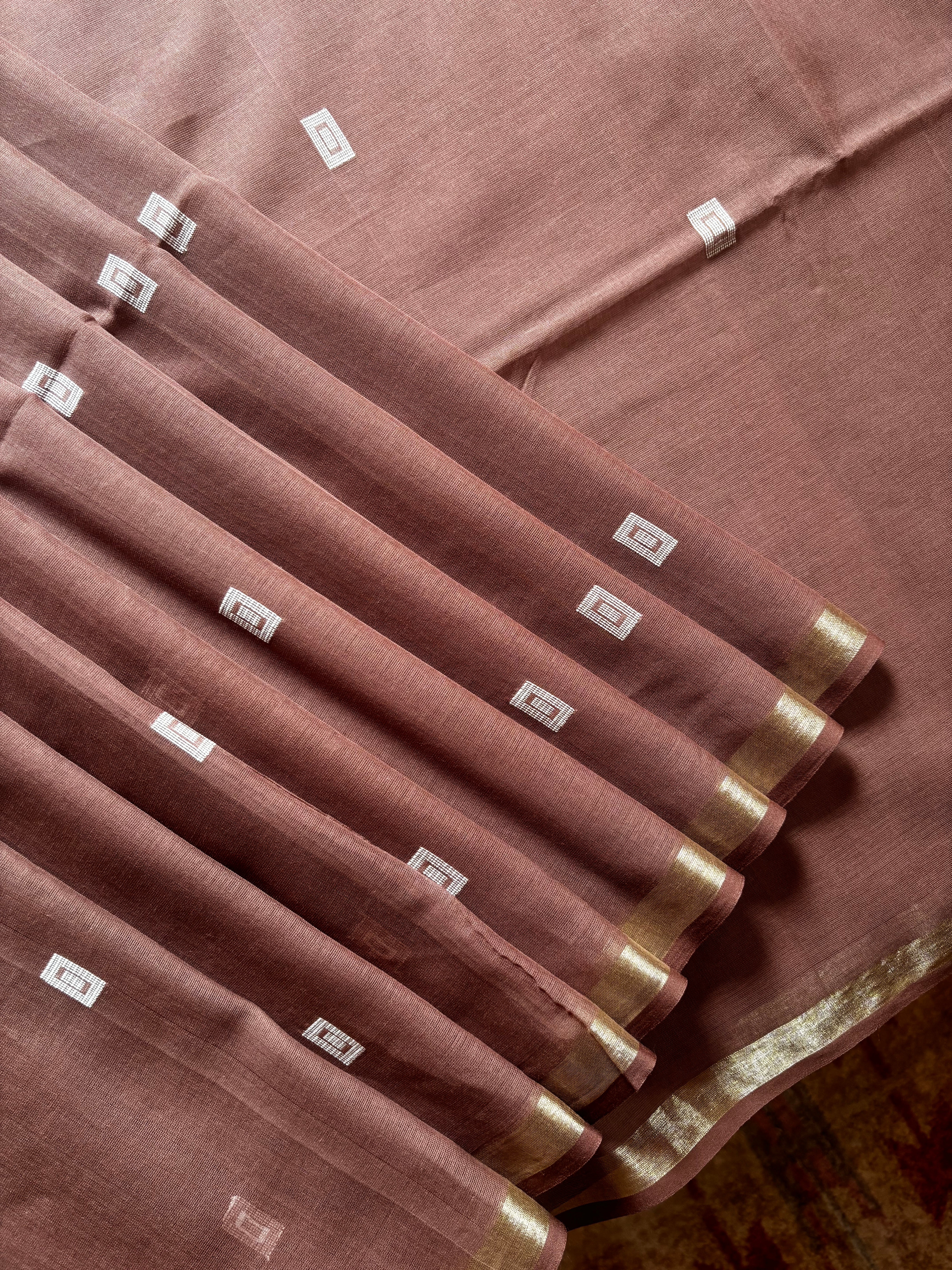 Handwoven Cinnamon Colour Cotton Jamdani Saree