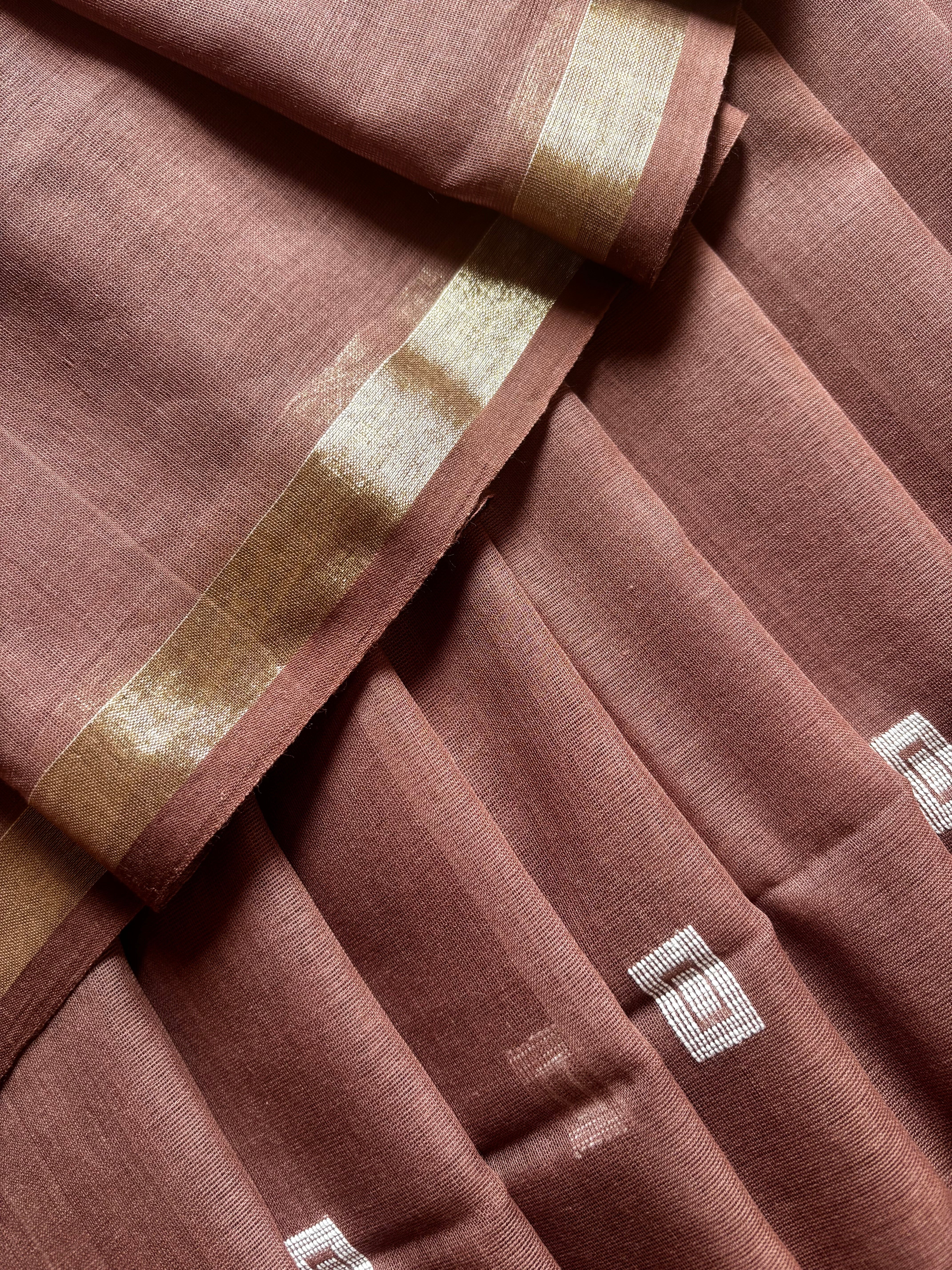 Handwoven Cinnamon Colour Cotton Jamdani Saree