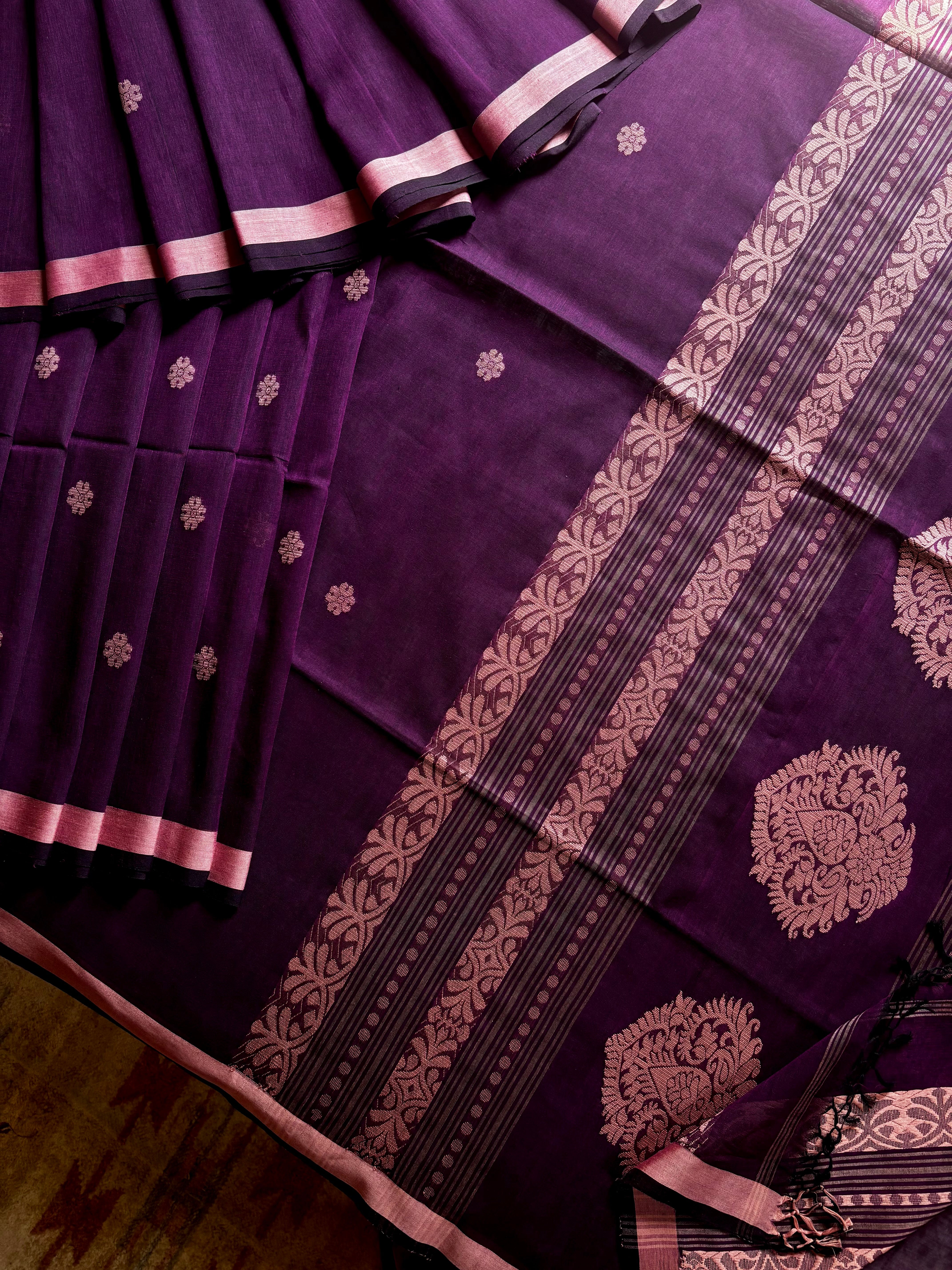 Handwoven Purple Colour Cotton Jamdani Saree