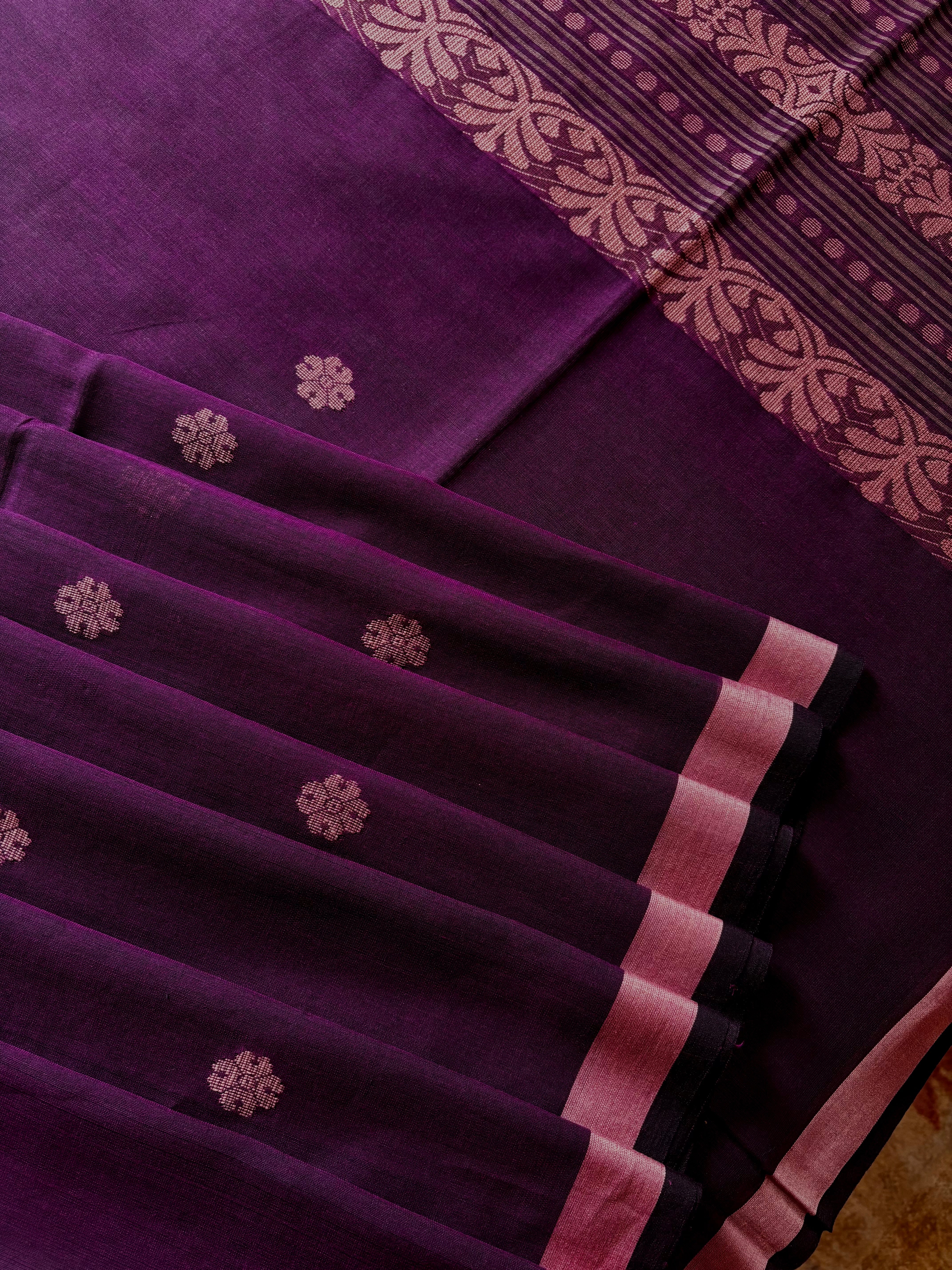 Handwoven Purple Colour Cotton Jamdani Saree