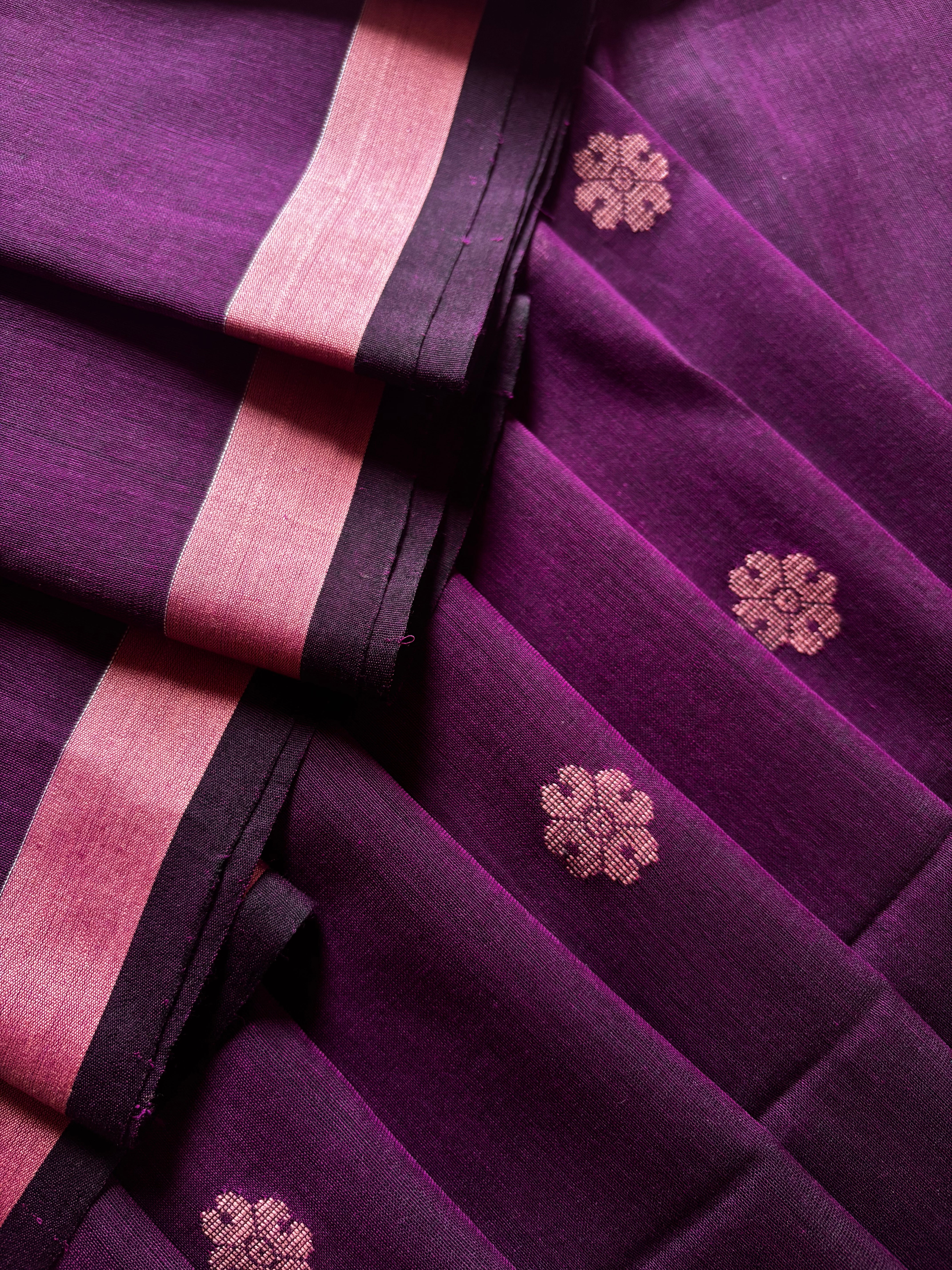 Handwoven Purple Colour Cotton Jamdani Saree