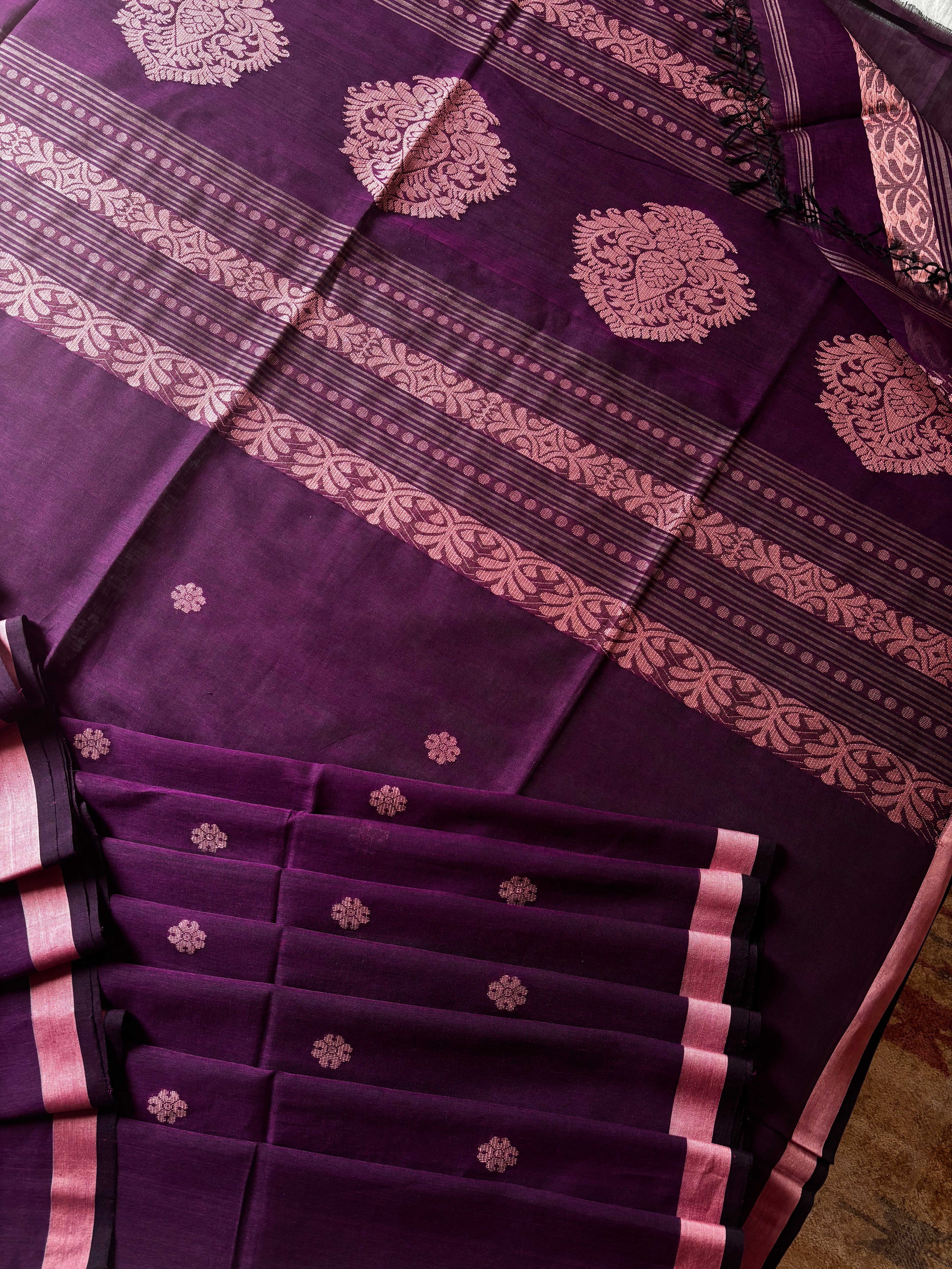 Handwoven Purple Colour Cotton Jamdani Saree