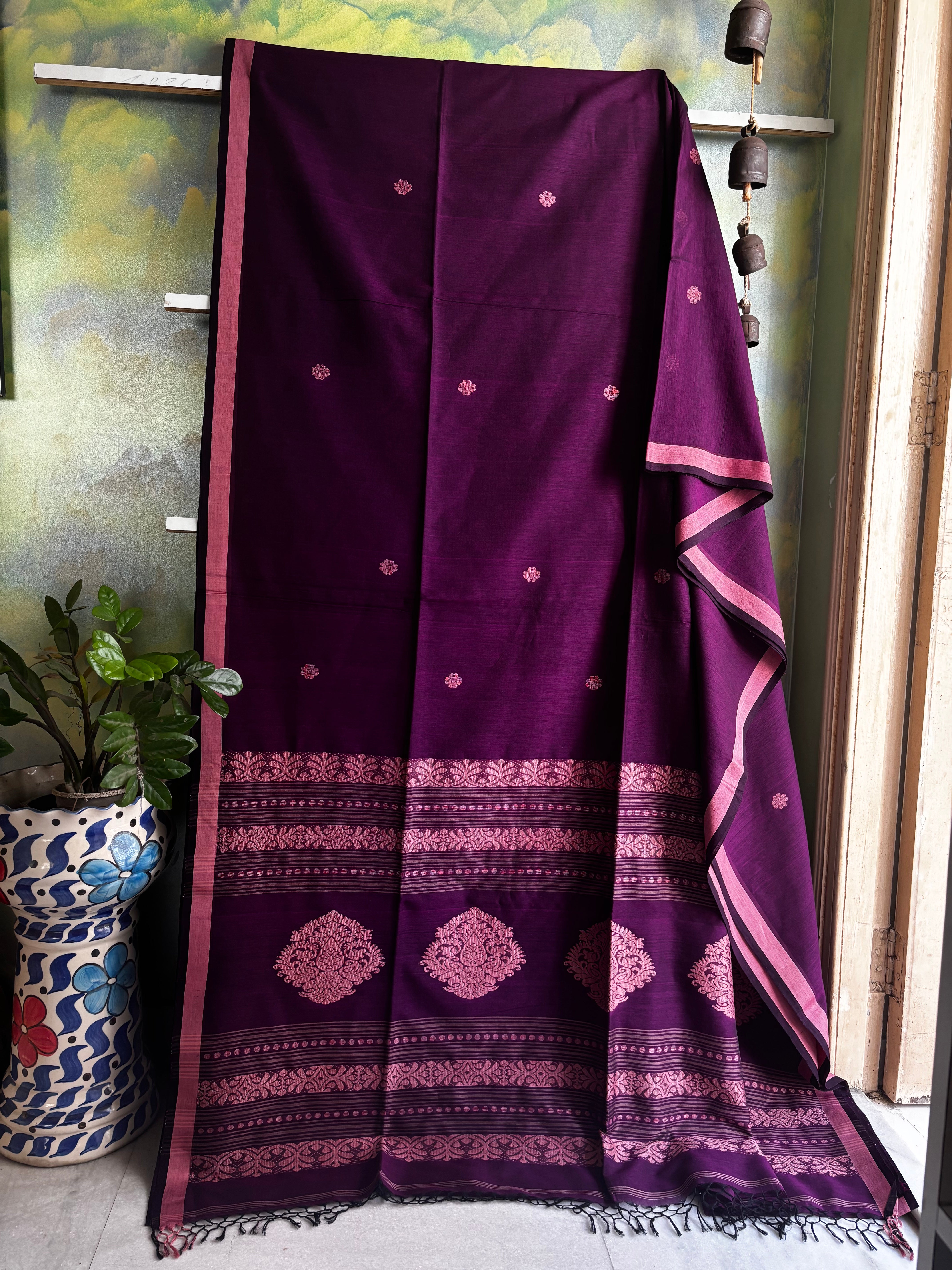 Handwoven Purple Colour Cotton Jamdani Saree