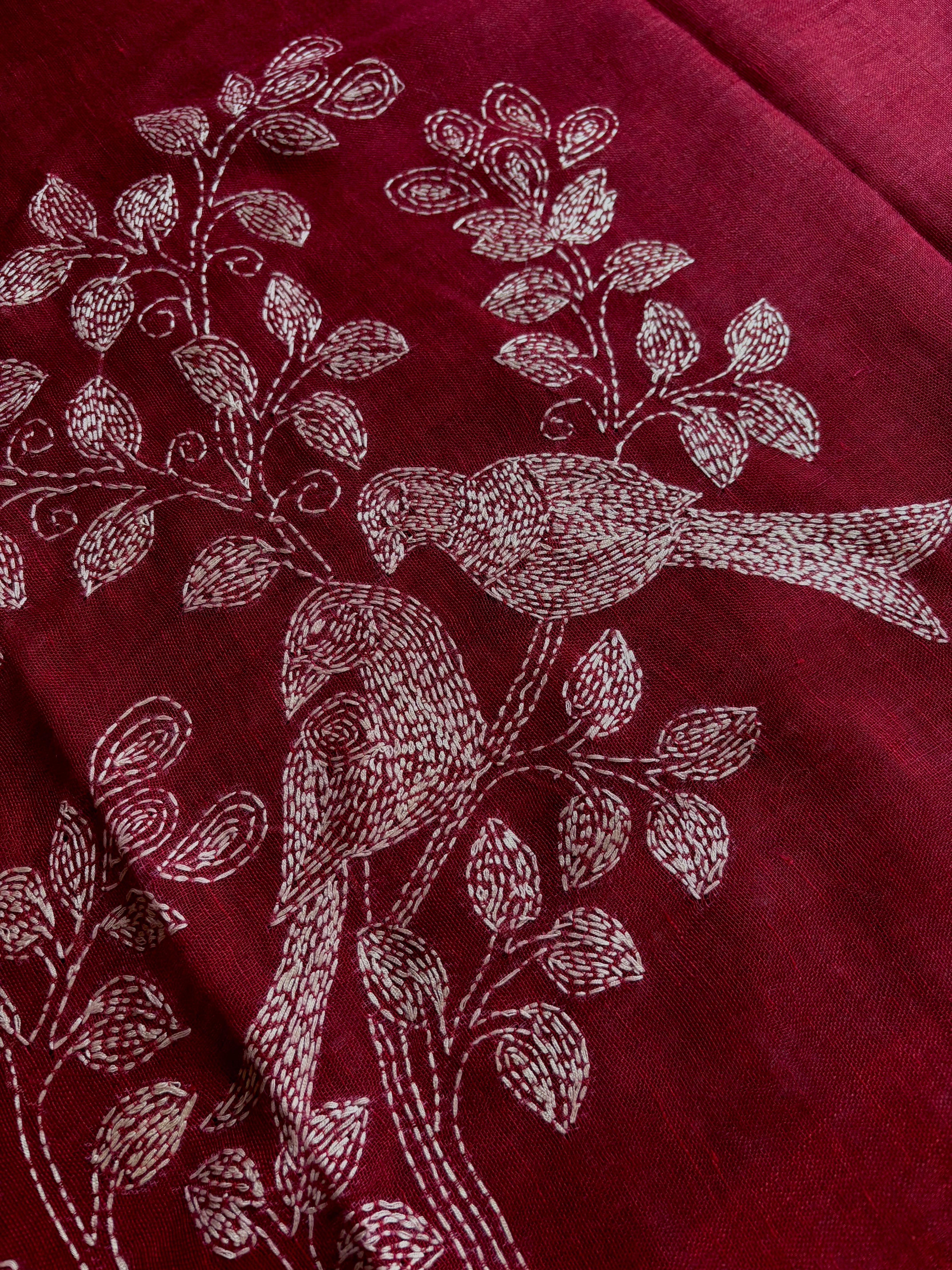 Handwoven Linen Kantha Saree