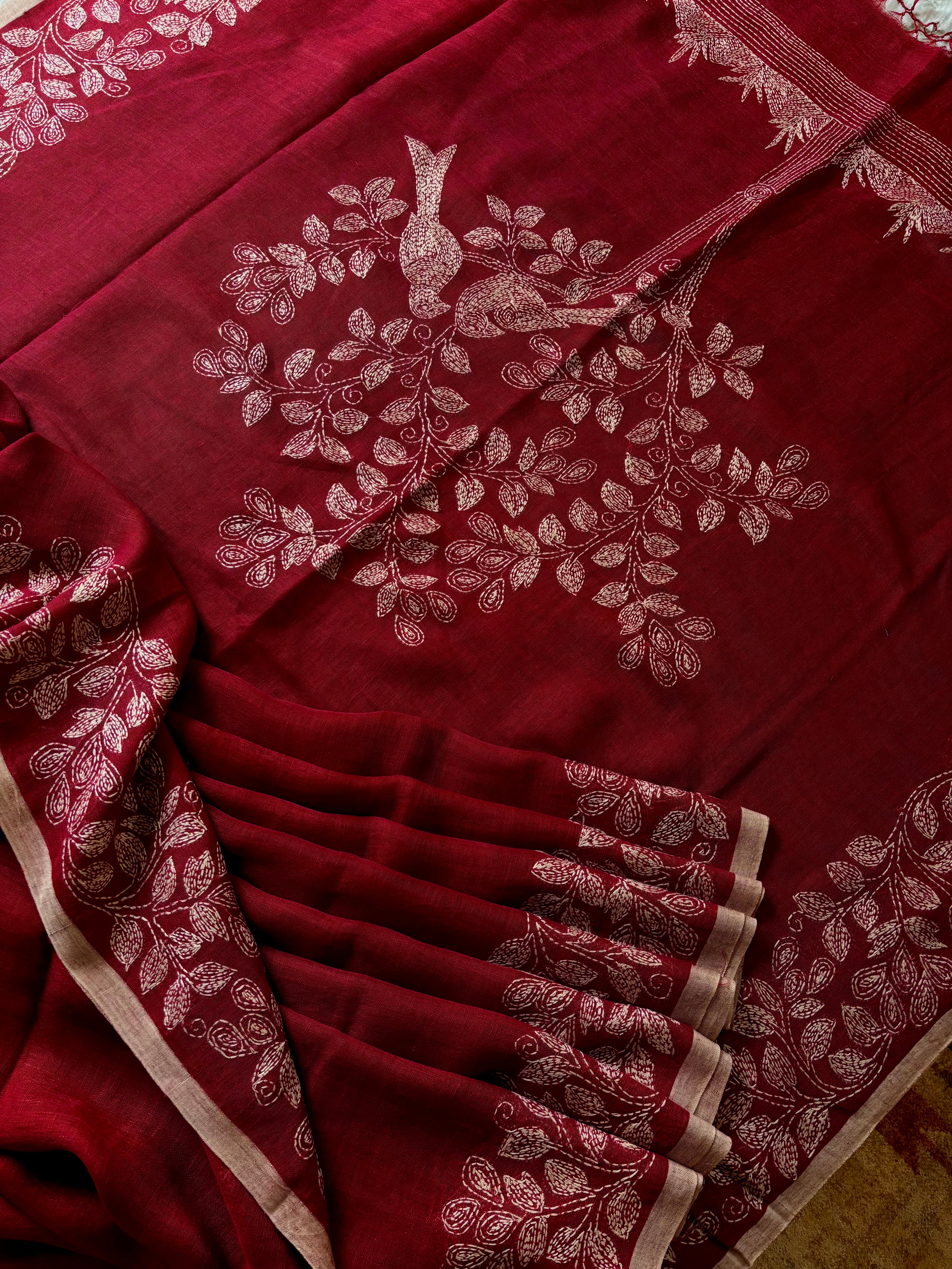 Handwoven Linen Kantha Saree