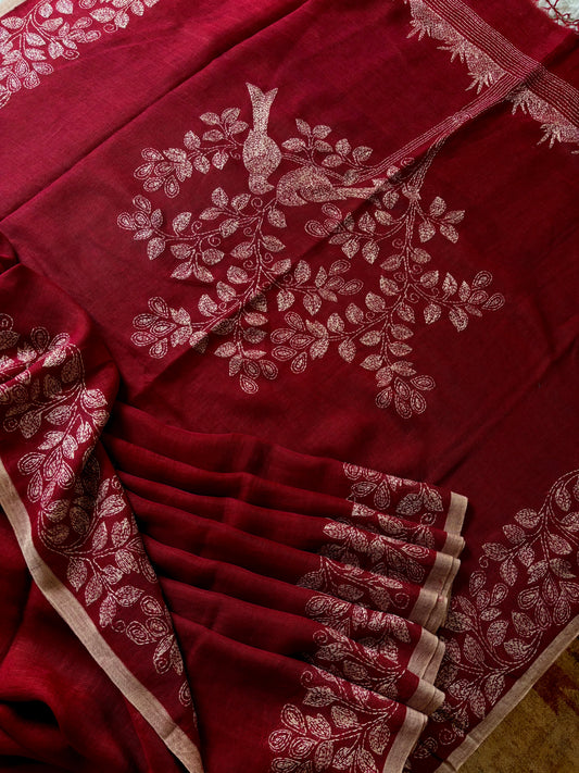 Handwoven Linen Kantha Saree