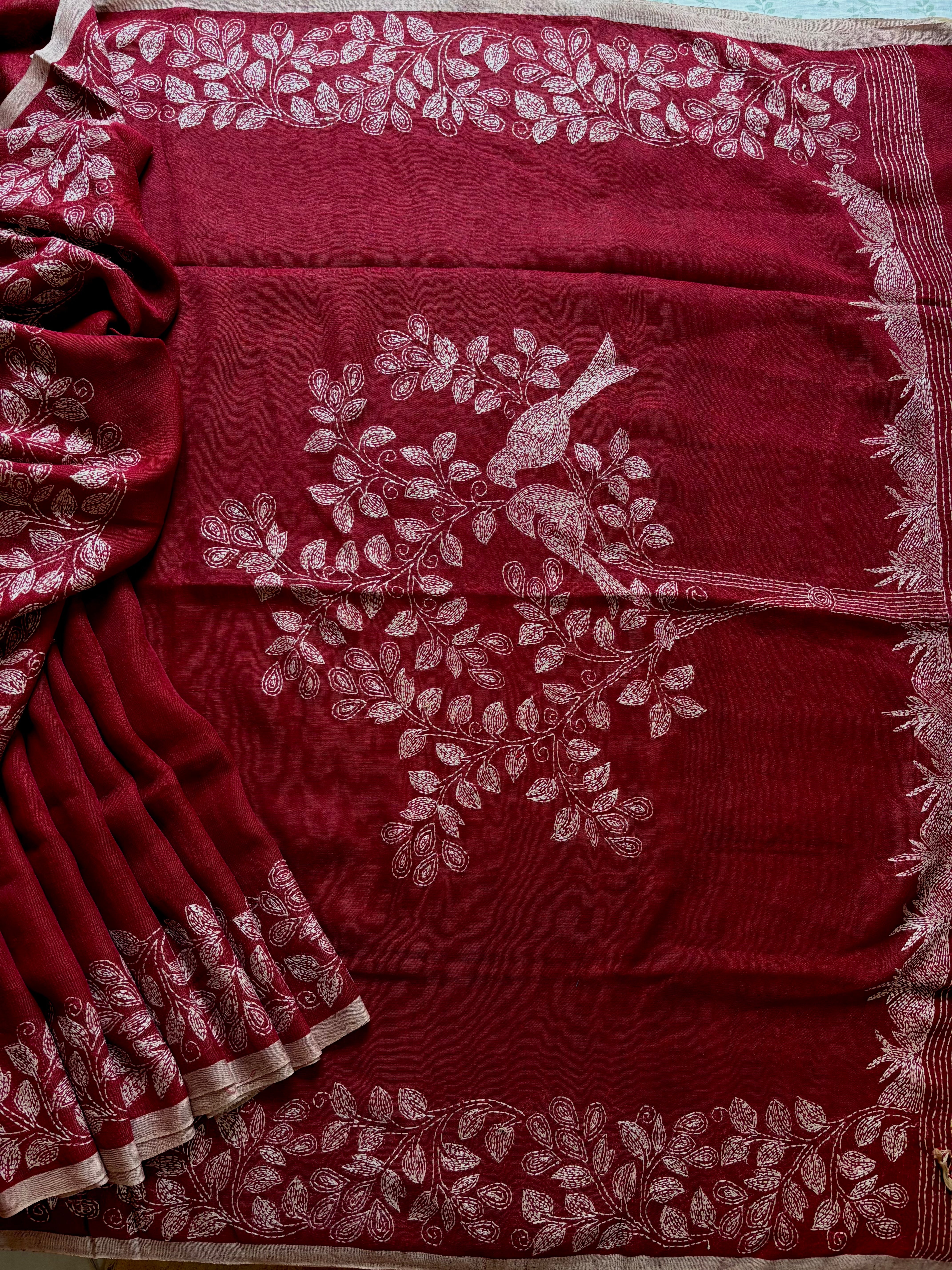Handwoven Linen Kantha Saree