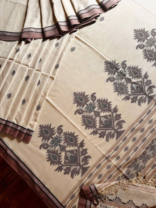 Handwoven Beige Colour Cotton Jamdani Saree