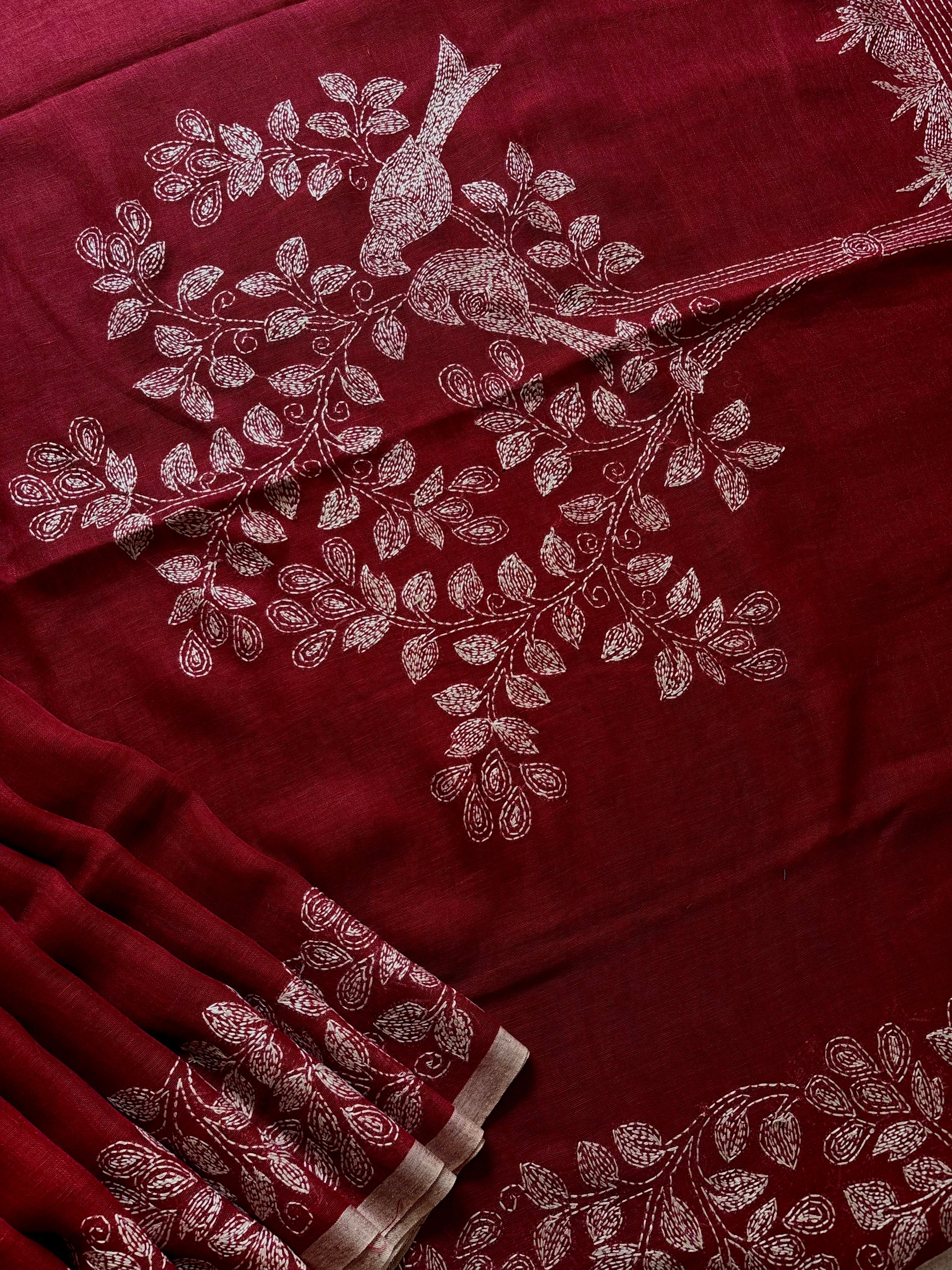Handwoven Linen Kantha Saree