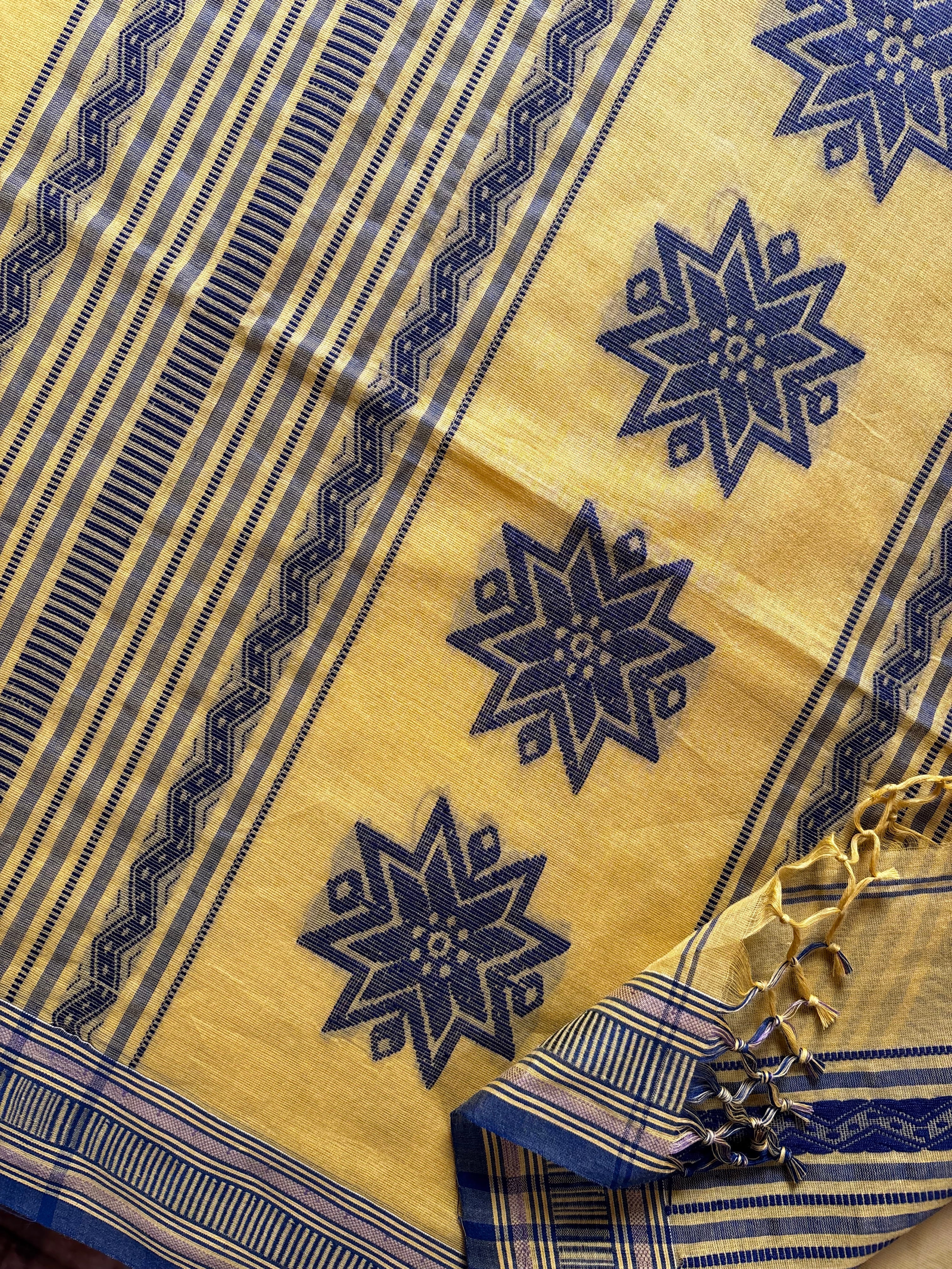Handwoven Matte Yellow Colour Cotton Phulia Saree