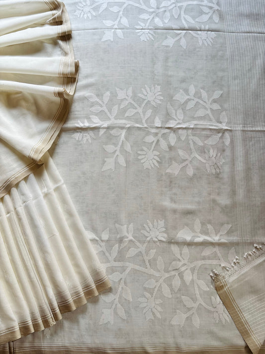 Handwoven White Cotton Jamdani