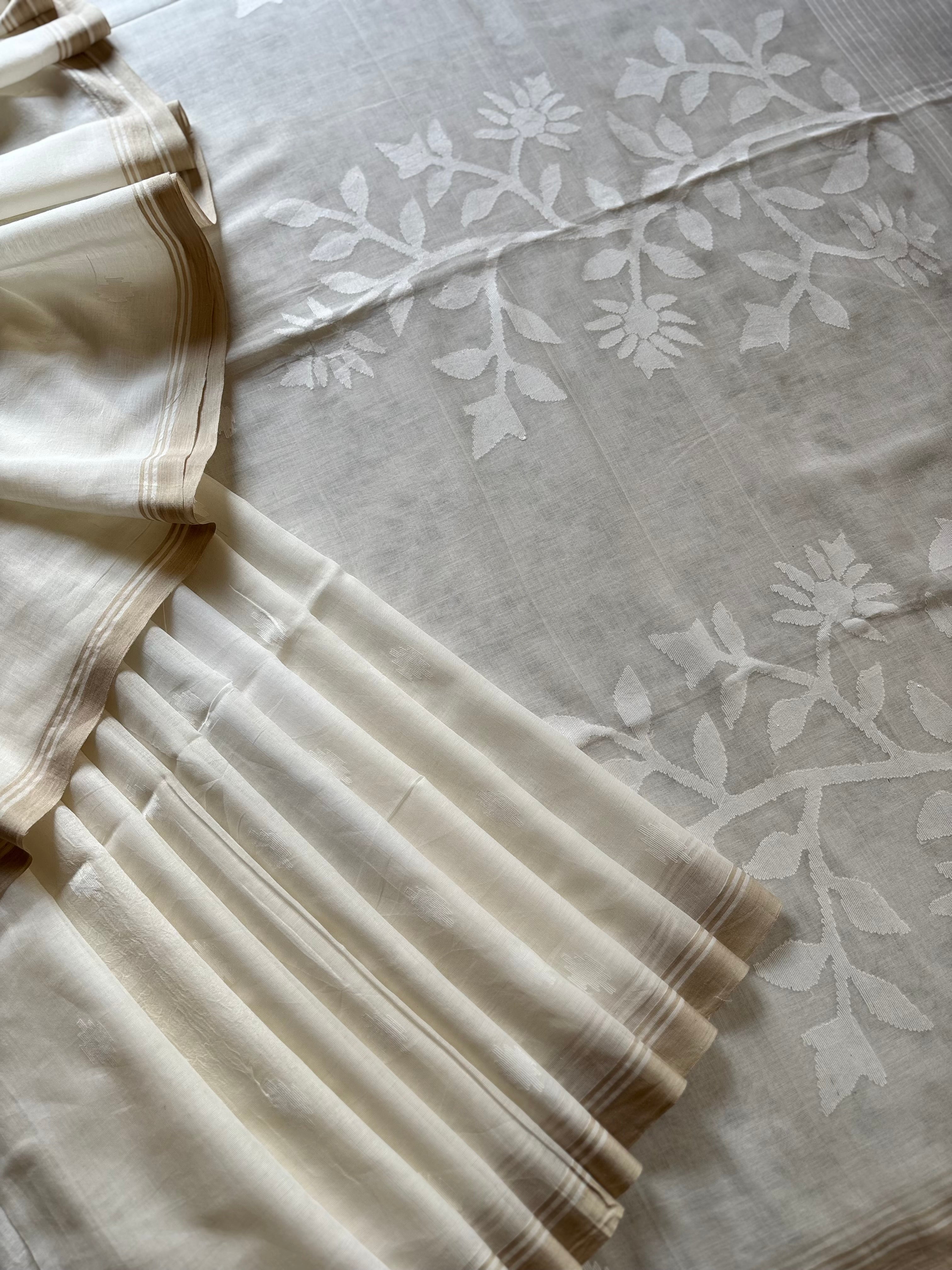 Handwoven White Cotton Jamdani