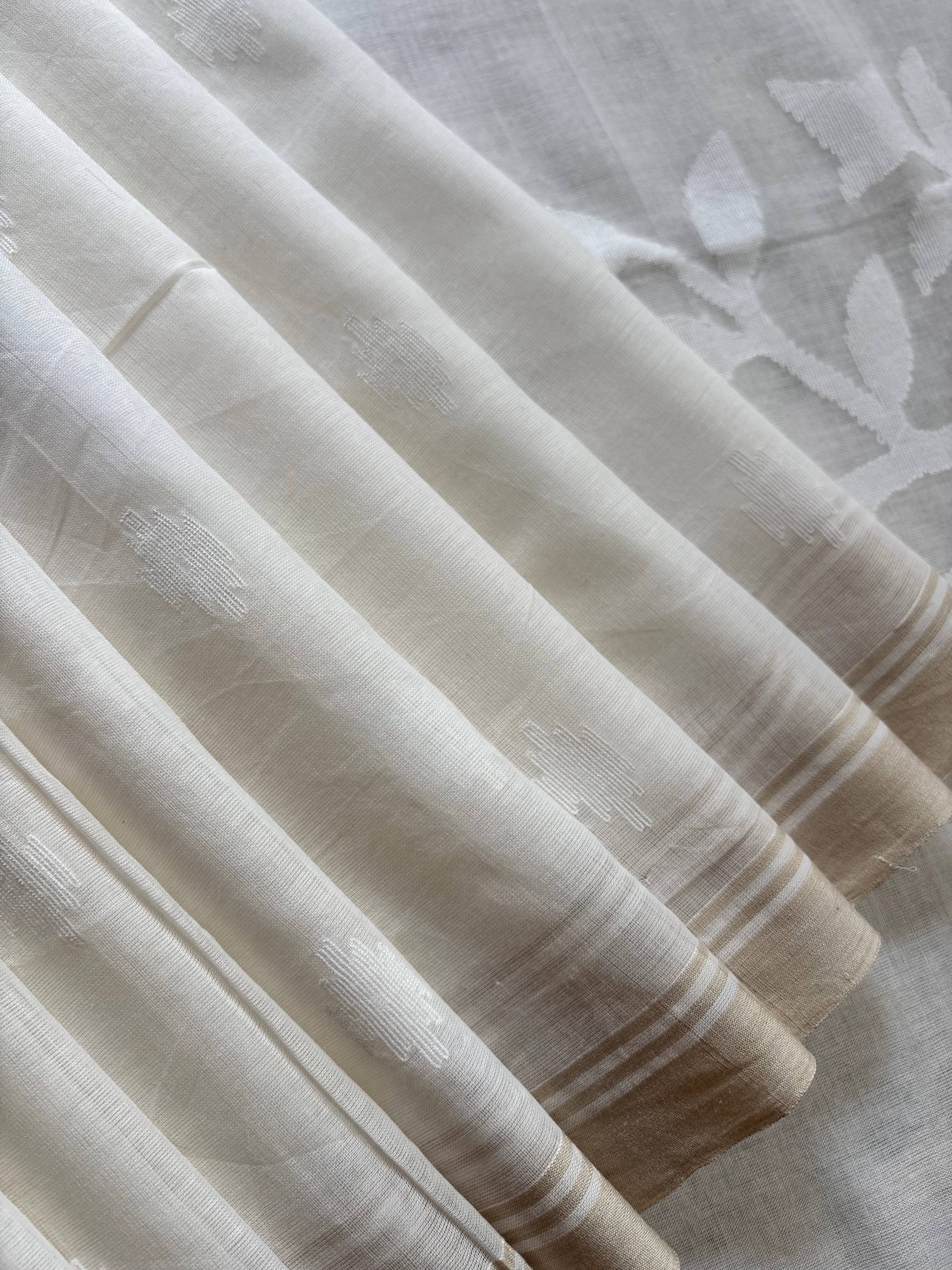 Handwoven White Cotton Jamdani