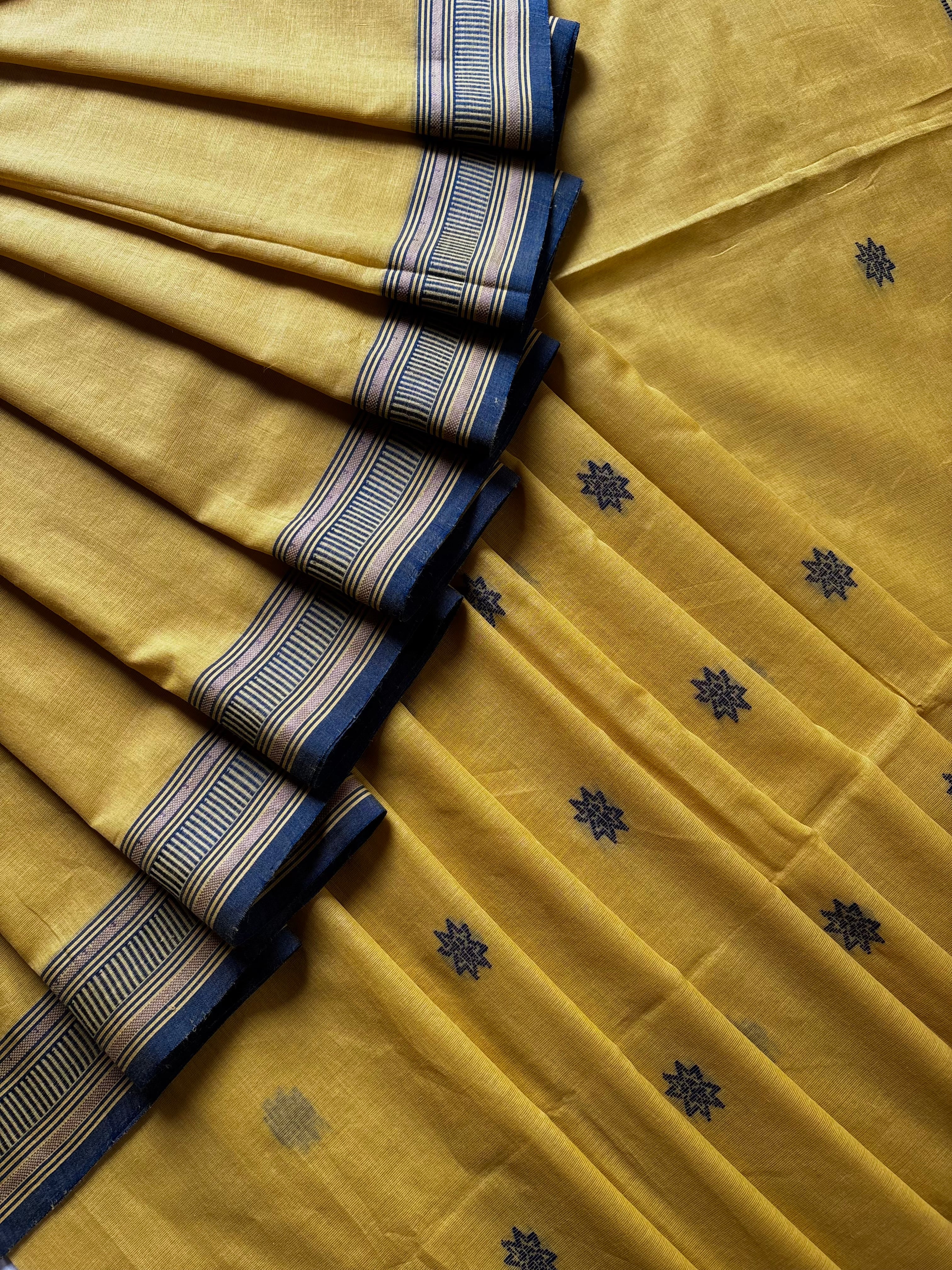 Handwoven Matte Yellow Colour Cotton Phulia Saree