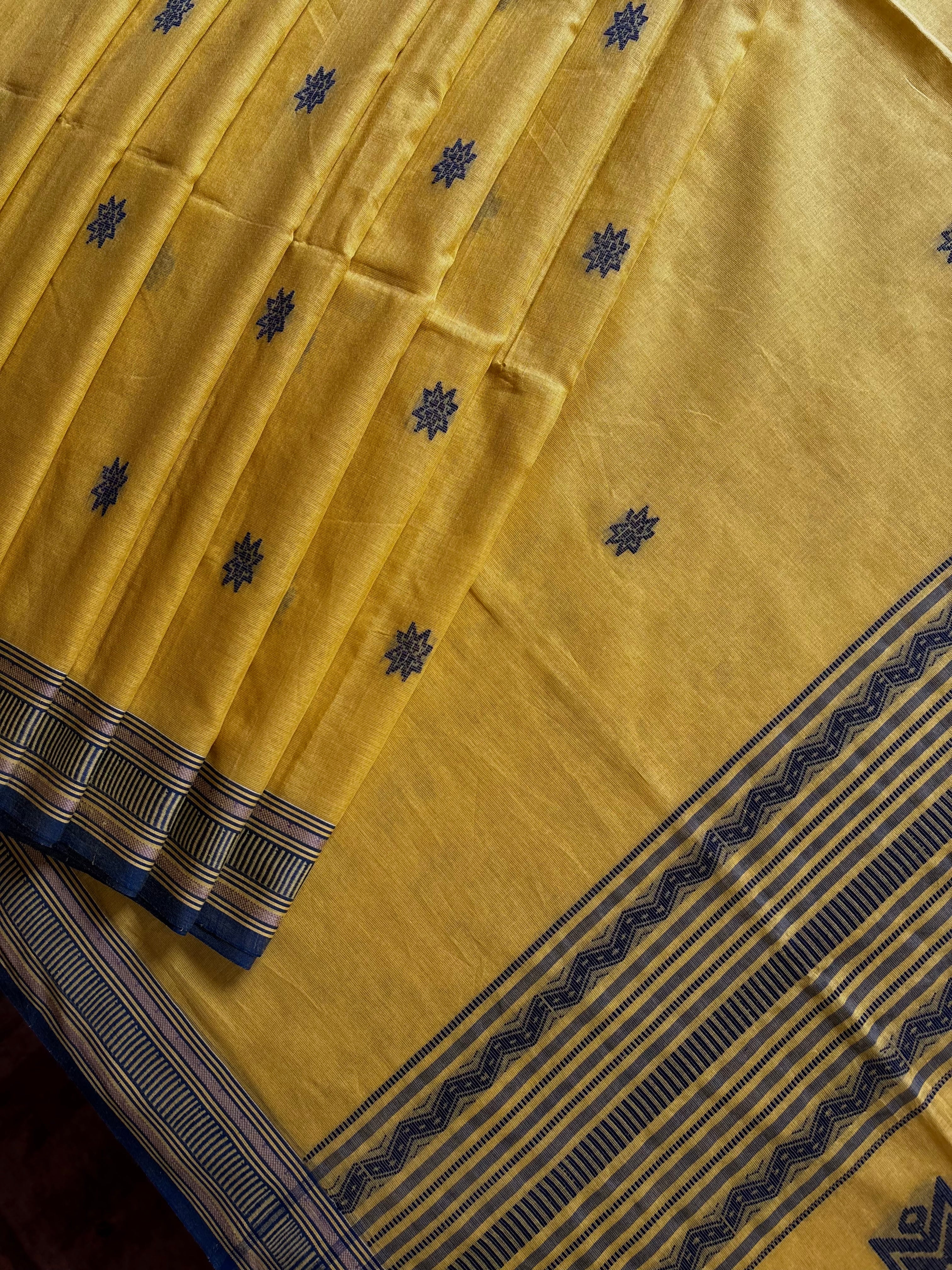 Handwoven Matte Yellow Colour Cotton Phulia Saree