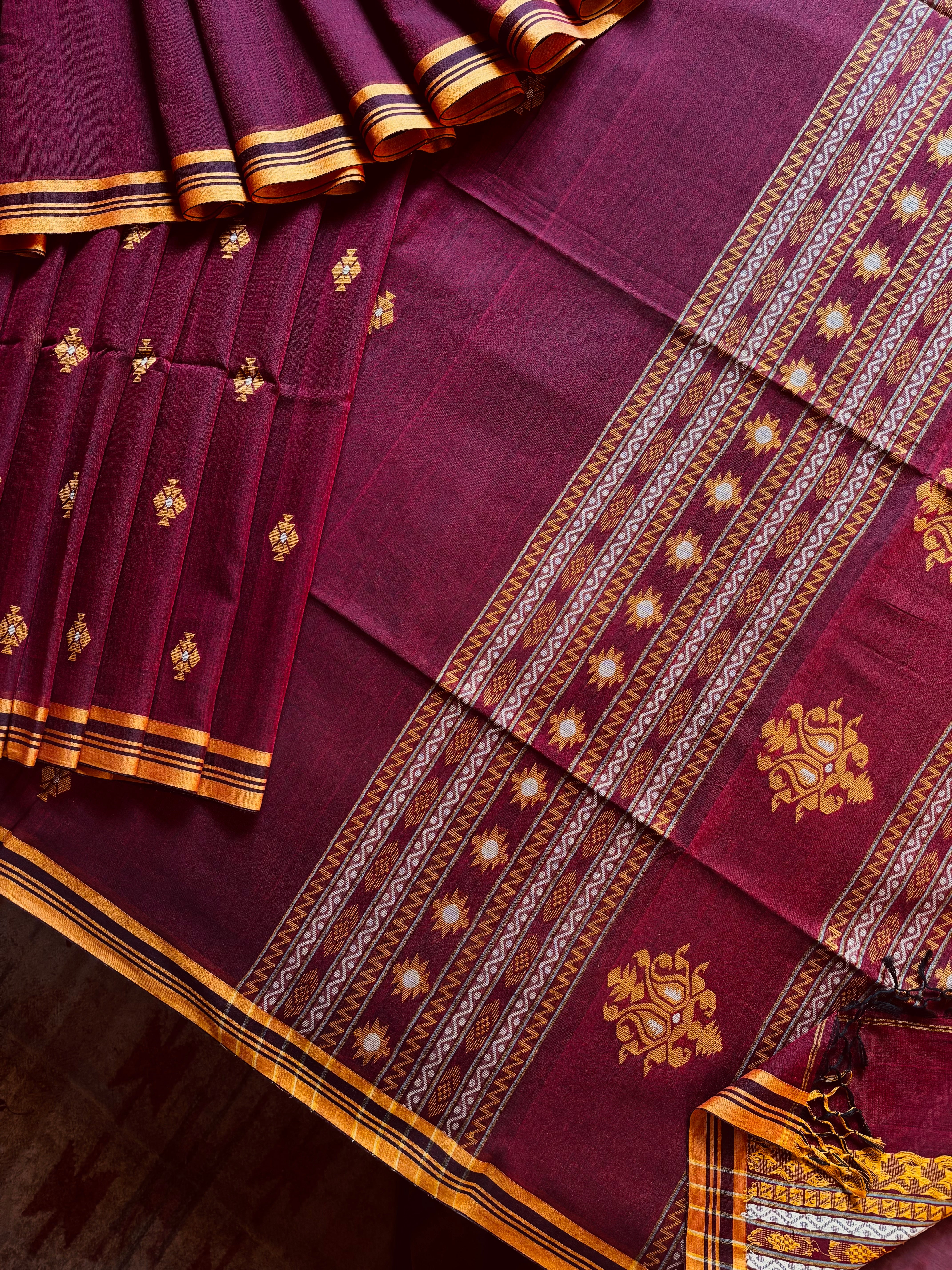 Handwoven Maroon Colour Cotton Jamdani Saree