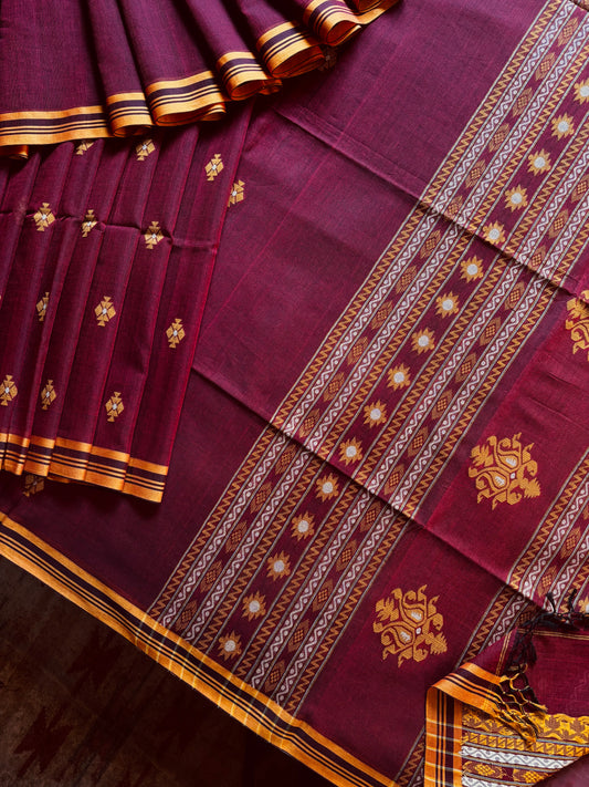 Handwoven Maroon Colour Cotton Jamdani Saree