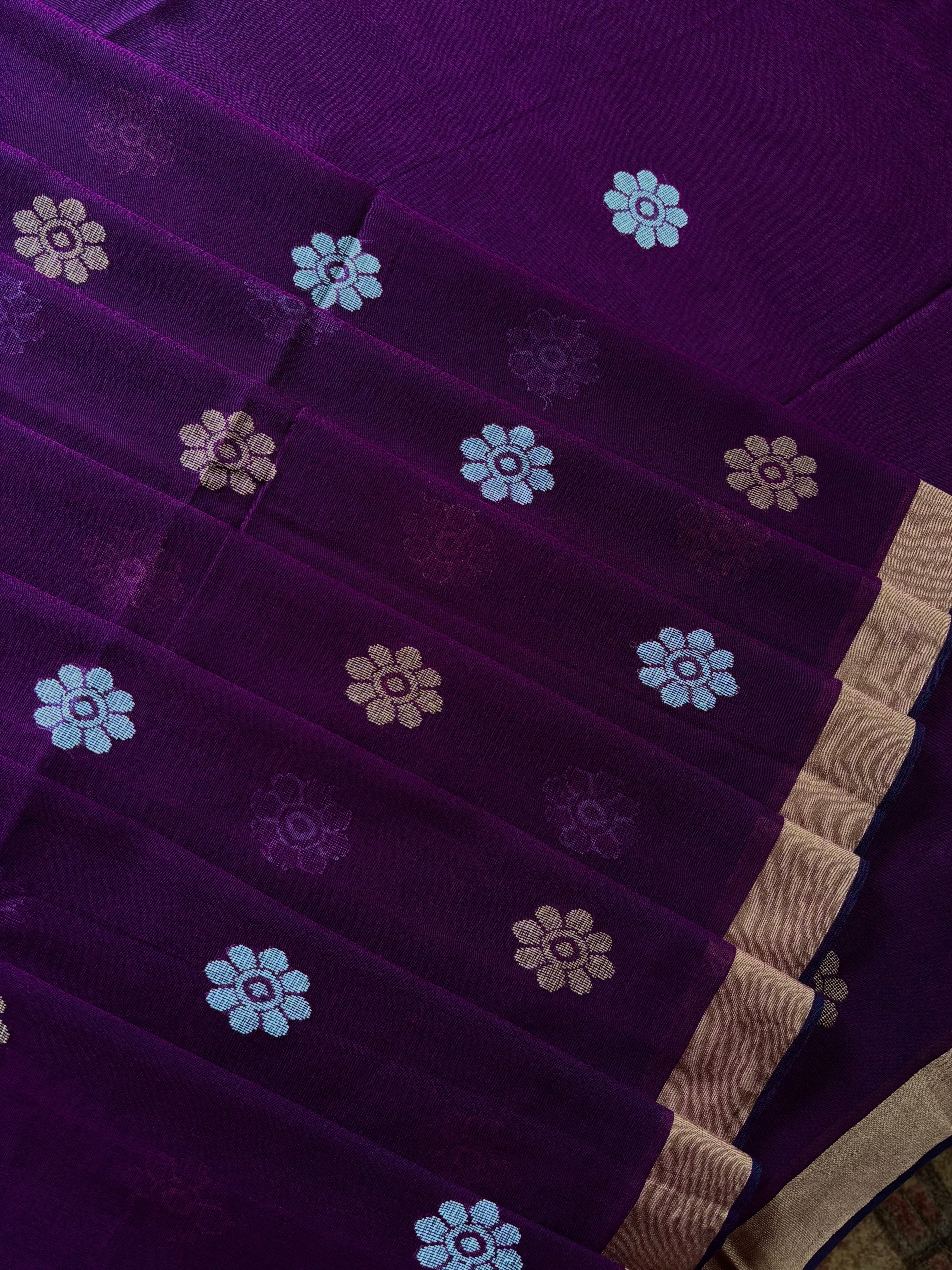 Handwoven Dark Purple Colour Cotton Jamdani Saree