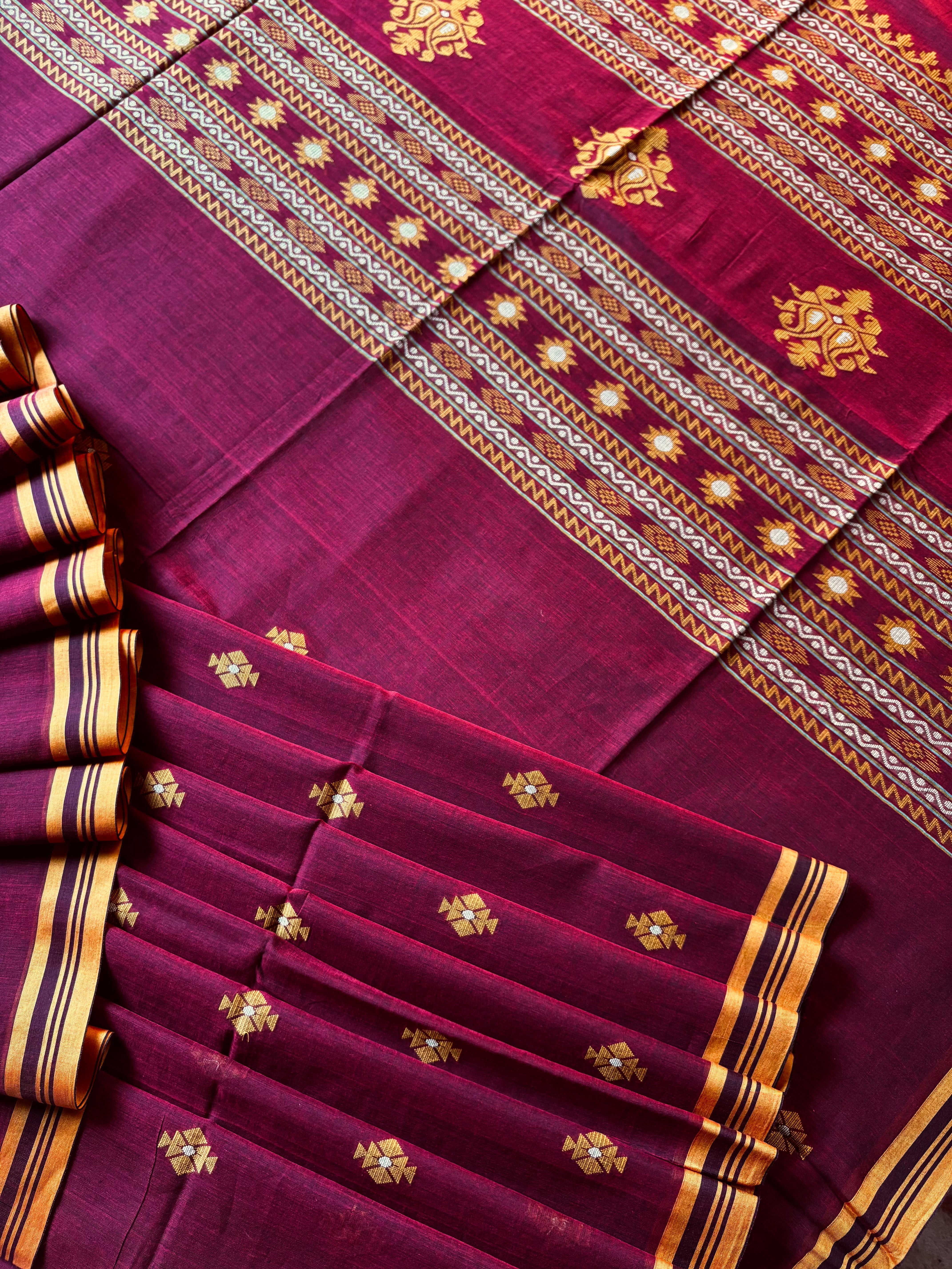 Handwoven Maroon Colour Cotton Jamdani Saree