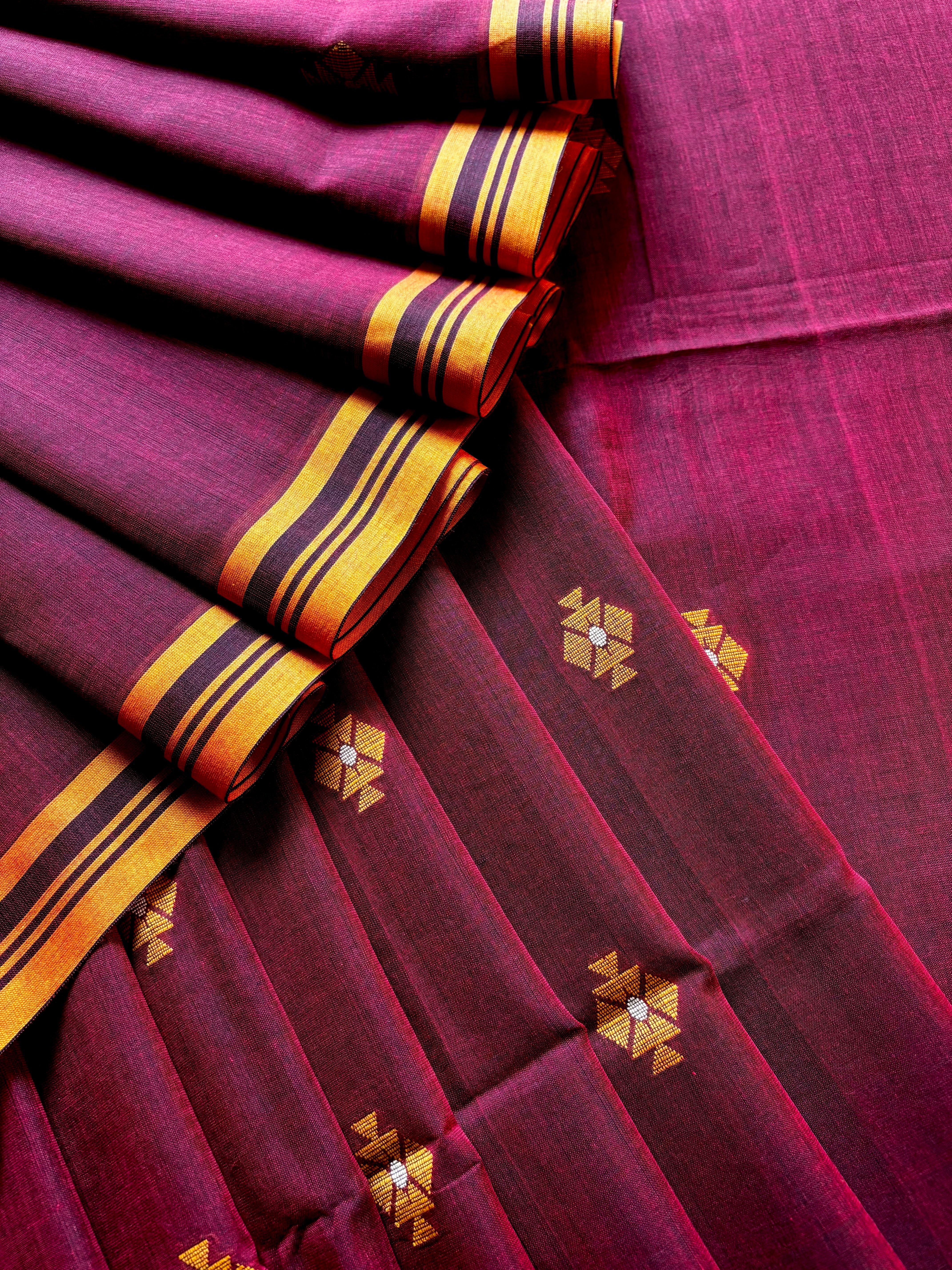 Handwoven Maroon Colour Cotton Jamdani Saree