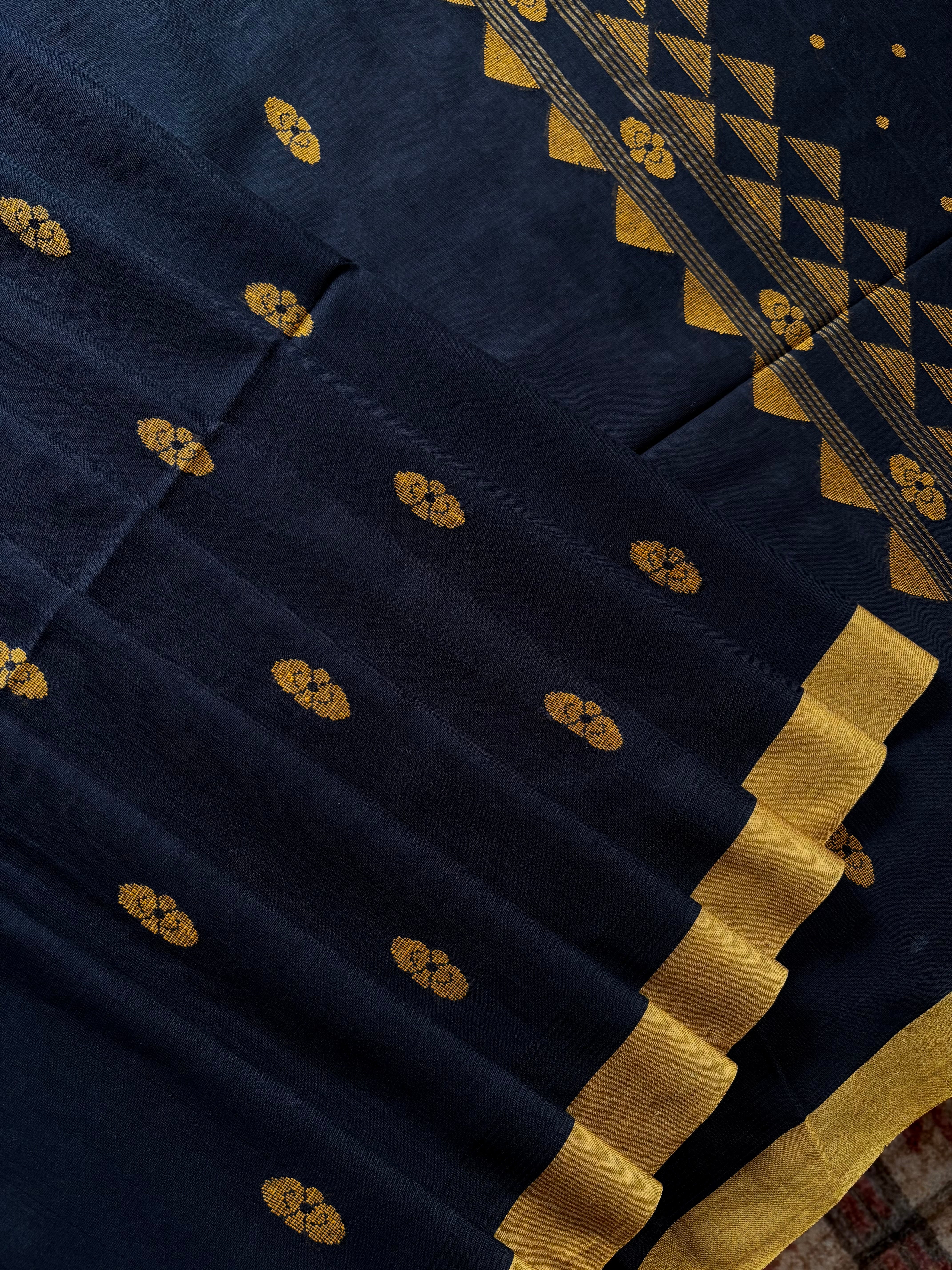 Handwoven Black Mustard Cotton Jamdani Saree