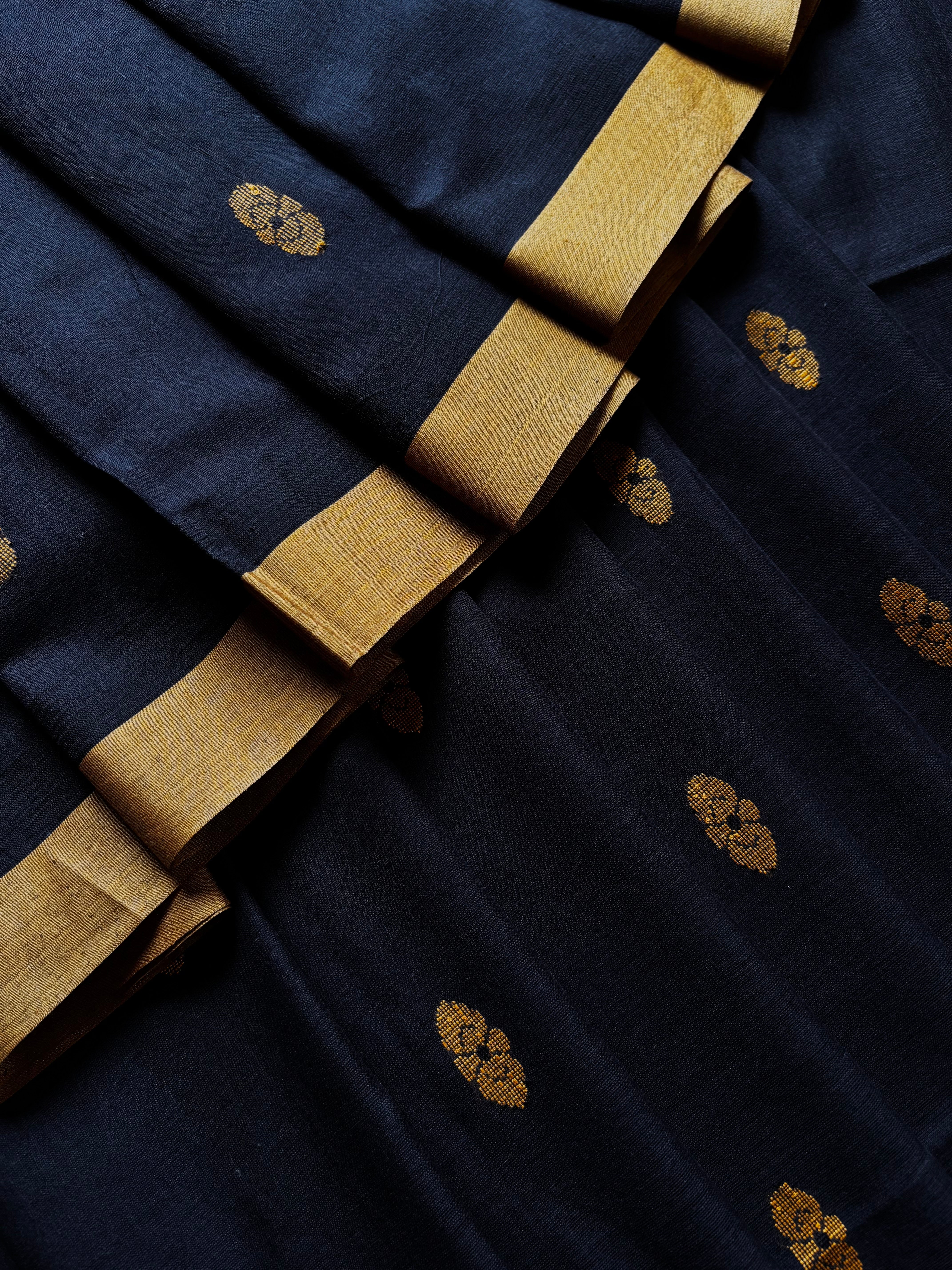 Handwoven Black Mustard Cotton Jamdani Saree