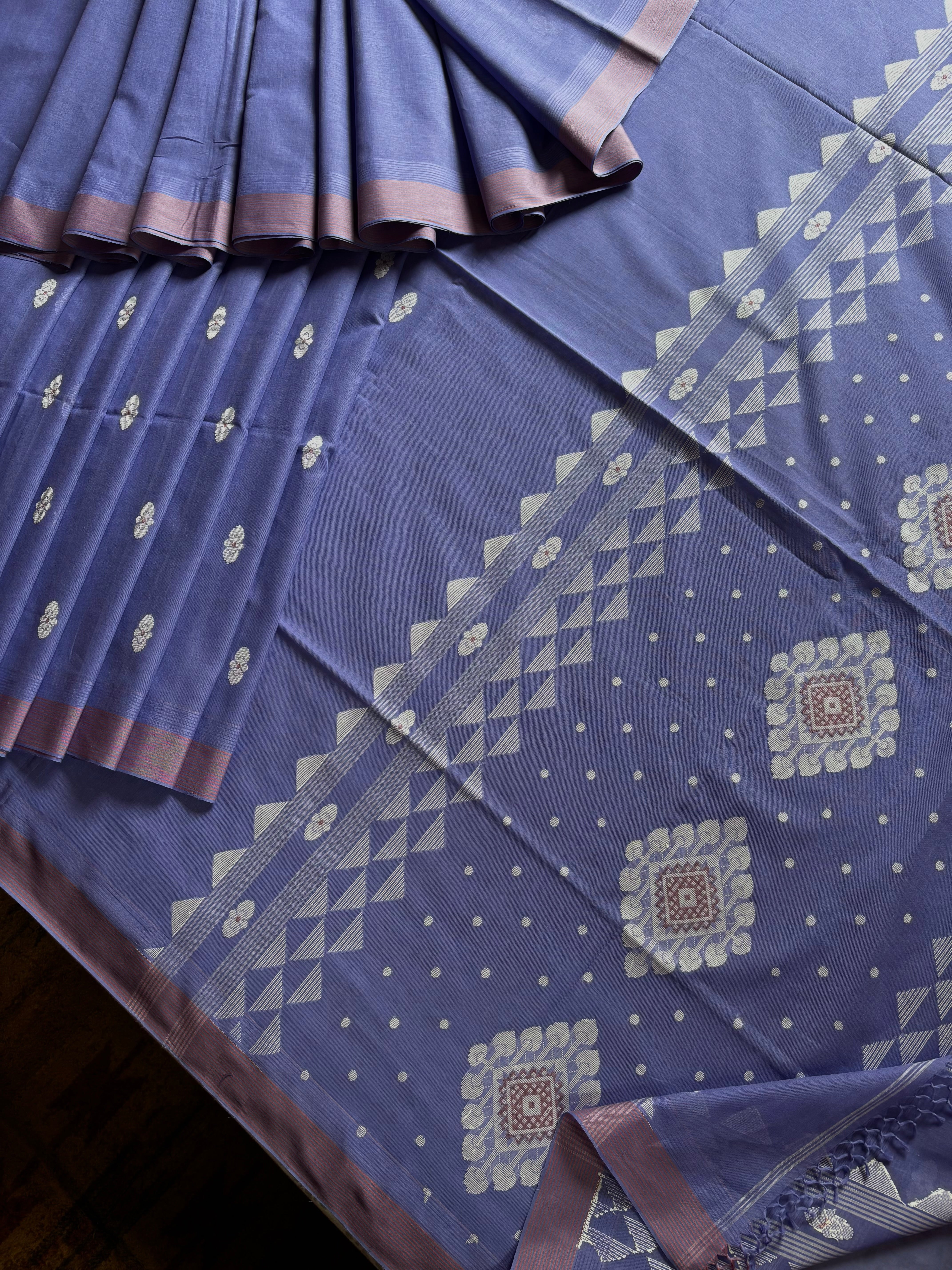 Handwoven Lavender Colour Cotton Jamdani Saree